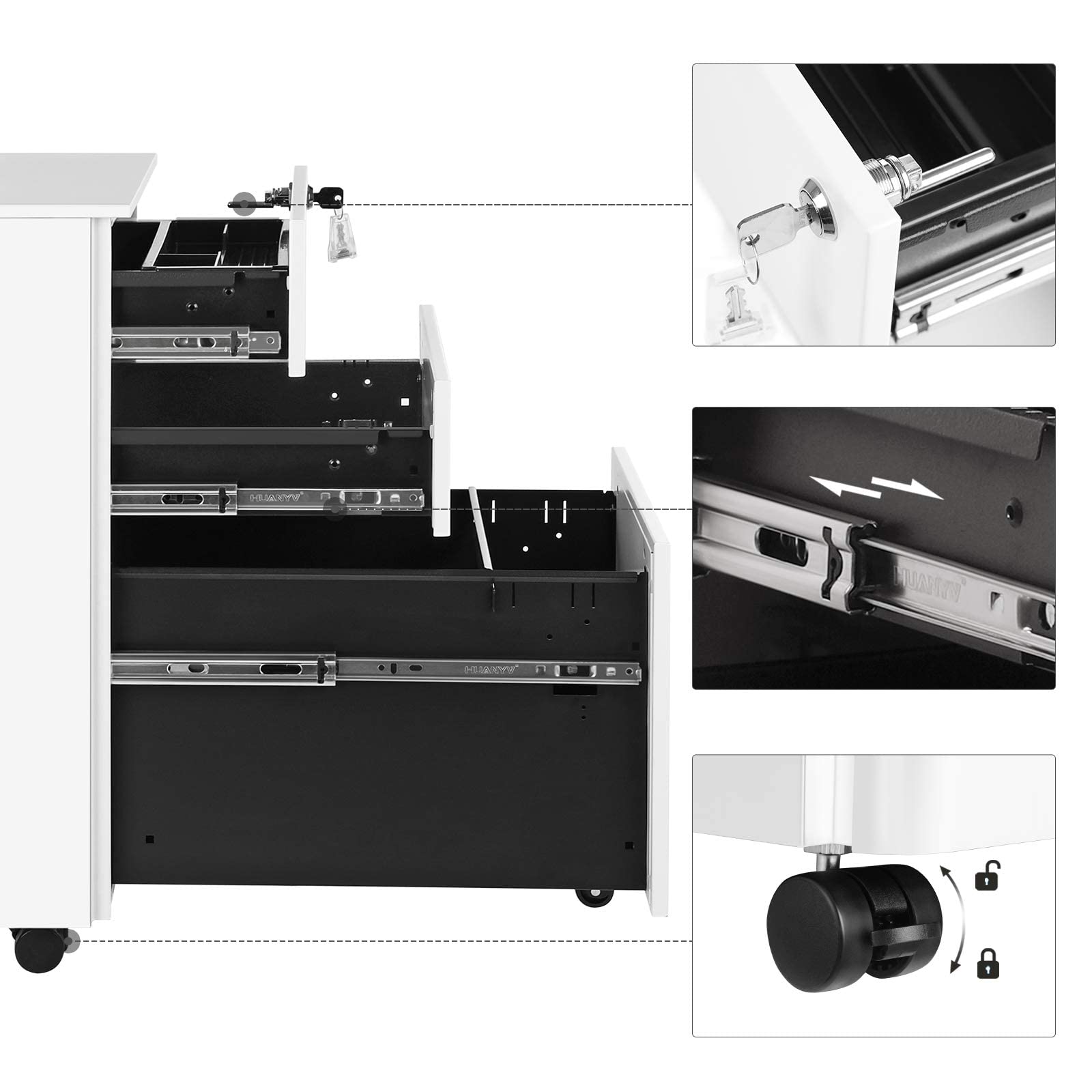 Songmics OFC031W01 schedario ufficio bianco 3 cassetti ruote