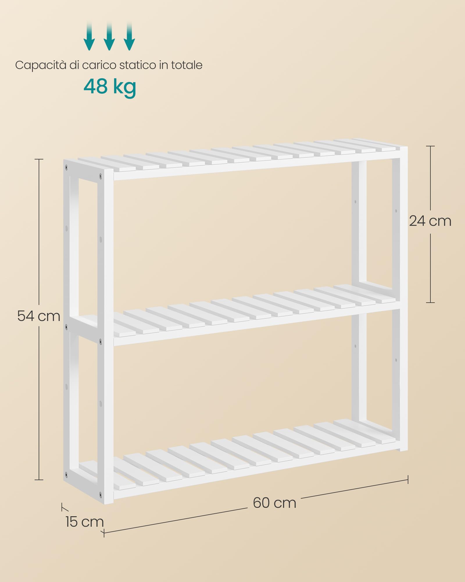 Songmics BCB13W Mensola Bagno Bambù 60x15x54 Bianca 3 Ripiani