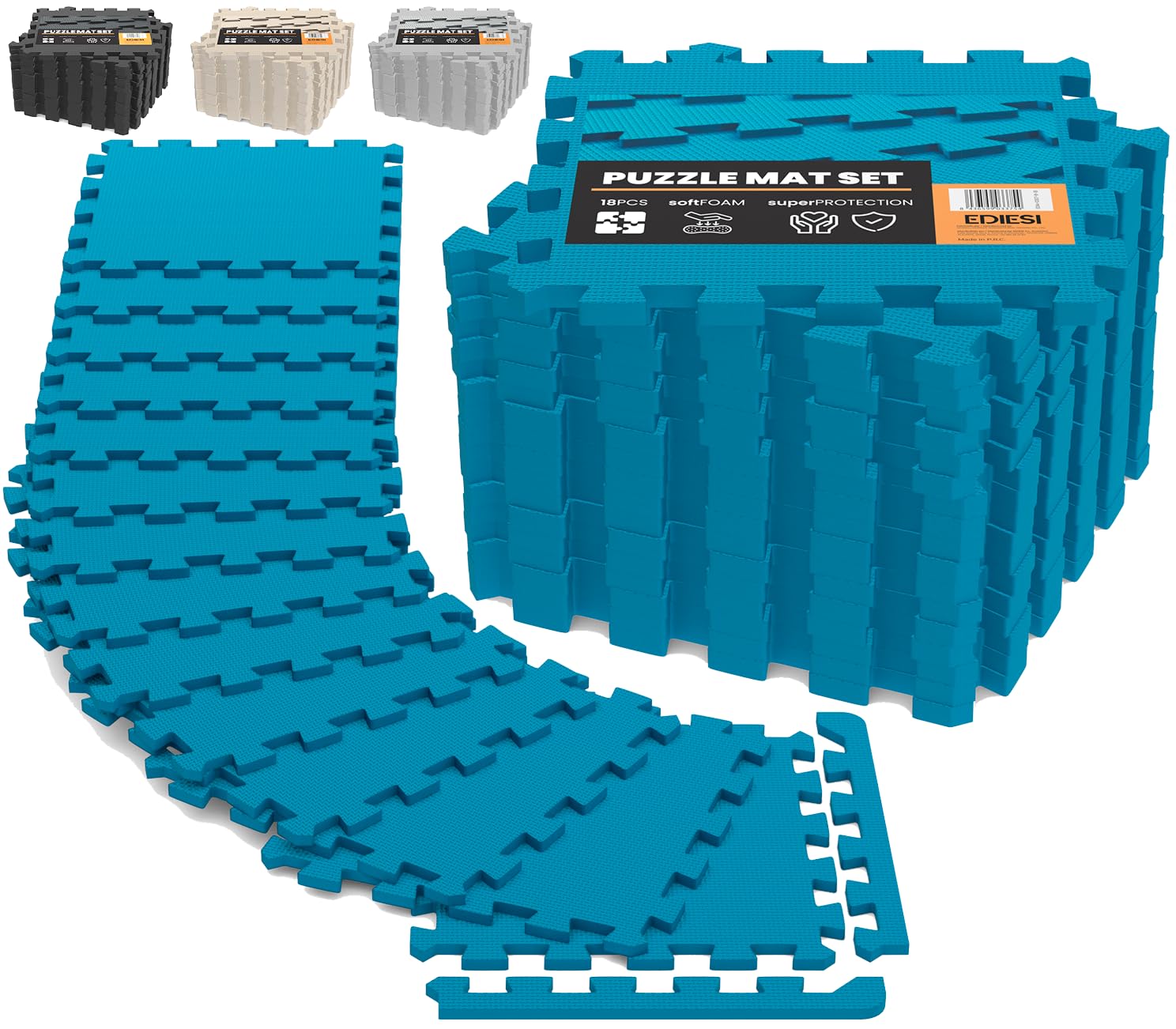 Ediesi tappeto palestra puzzle 18 pezzi nero 30x30 cm