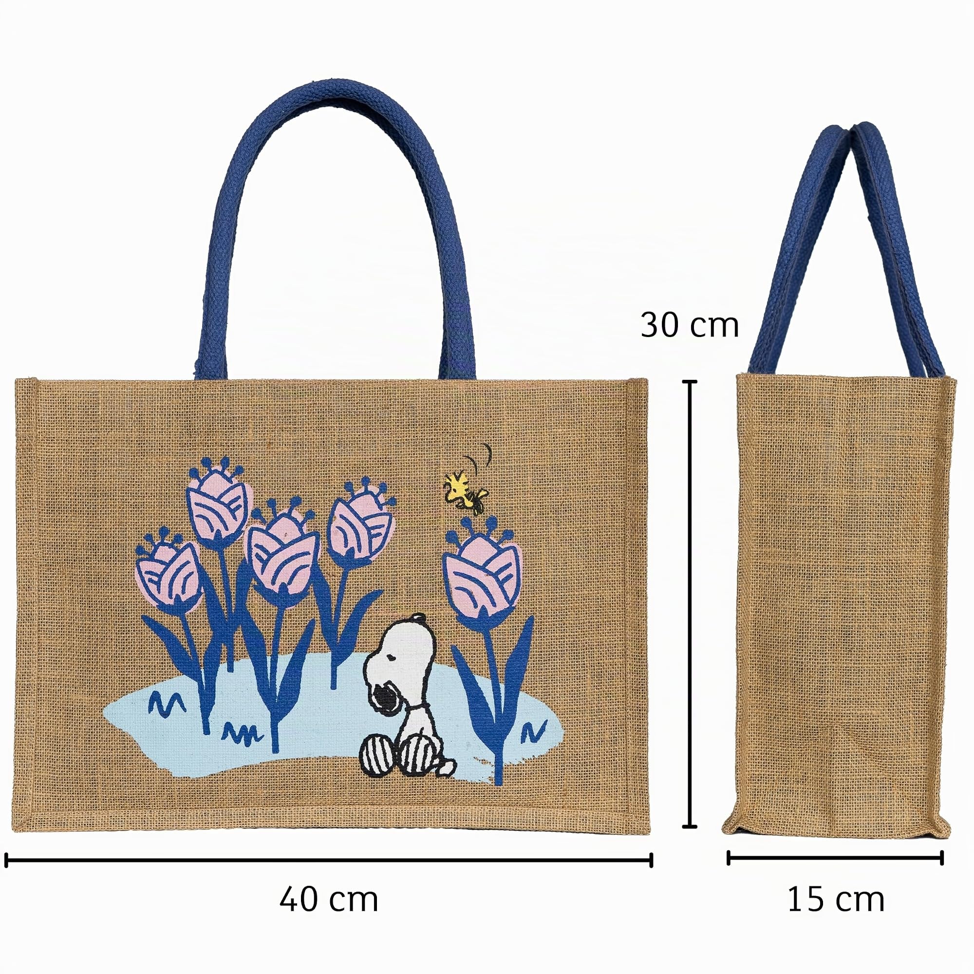 Snoopy shopper tote bag juta grande tasca interna