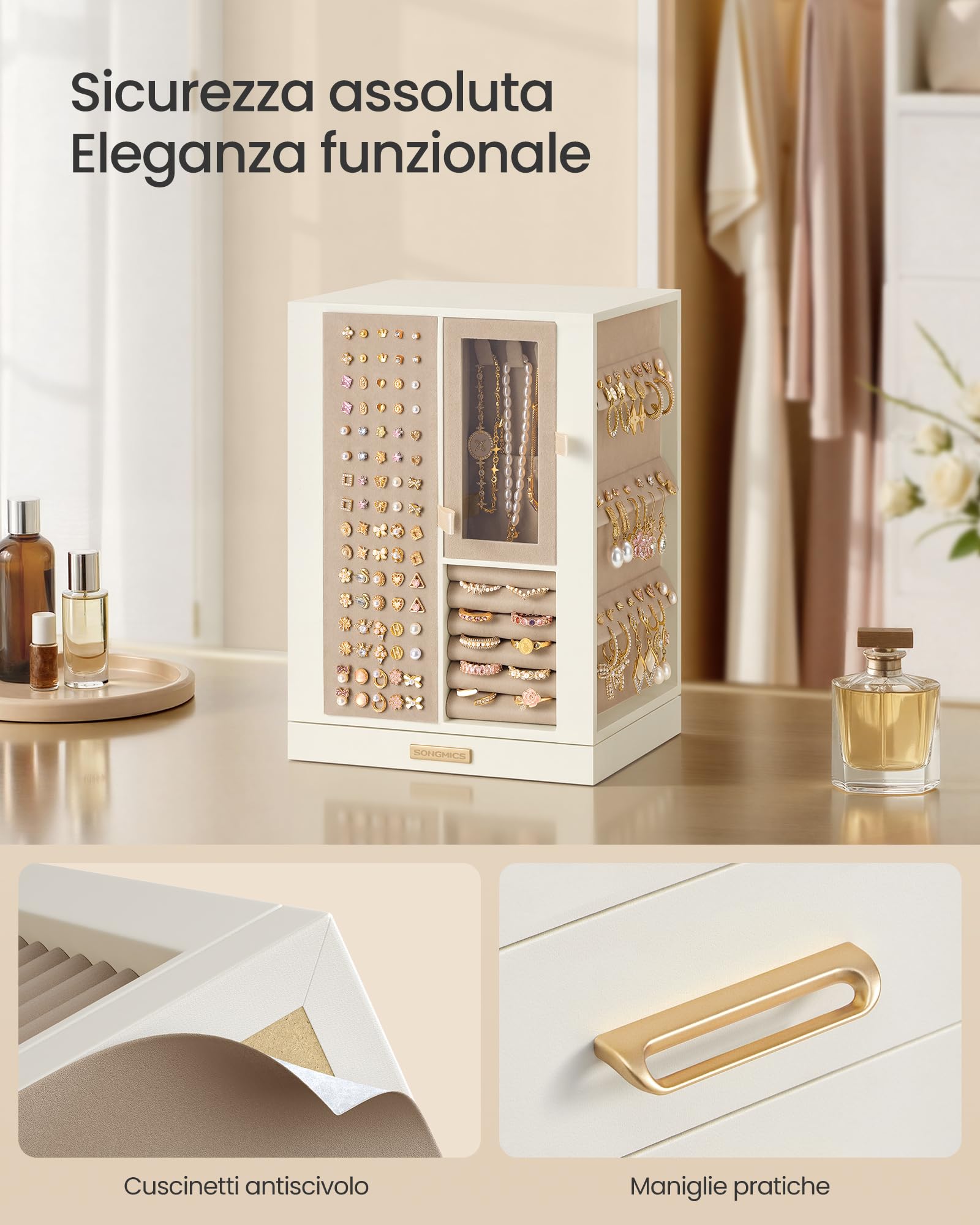 Songmics JBC211WD01 portagioie girevole bianco crema 4 cassetti