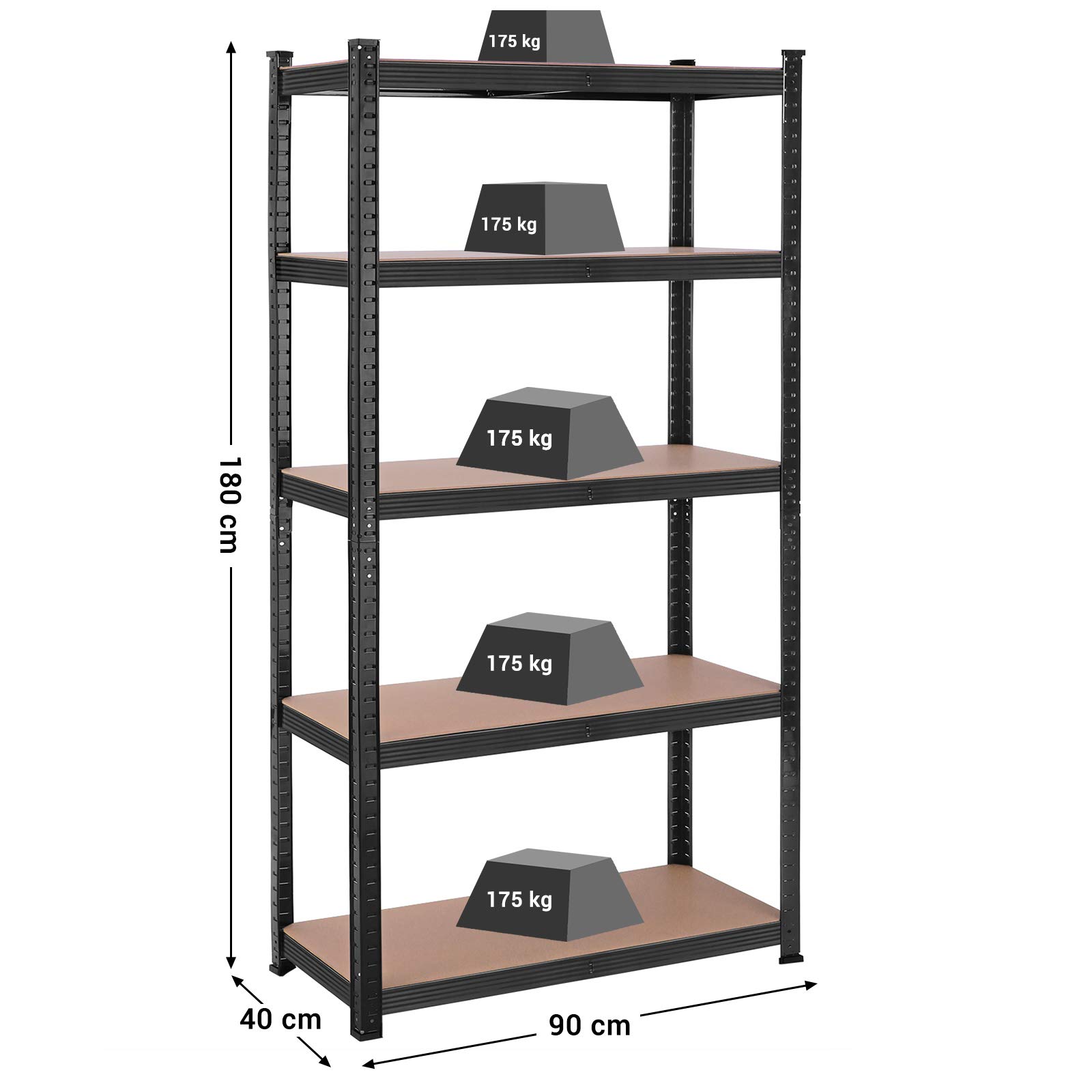 Songmics GLR040B01 scaffale 5 ripiani nero 90x180 cm 875 kg