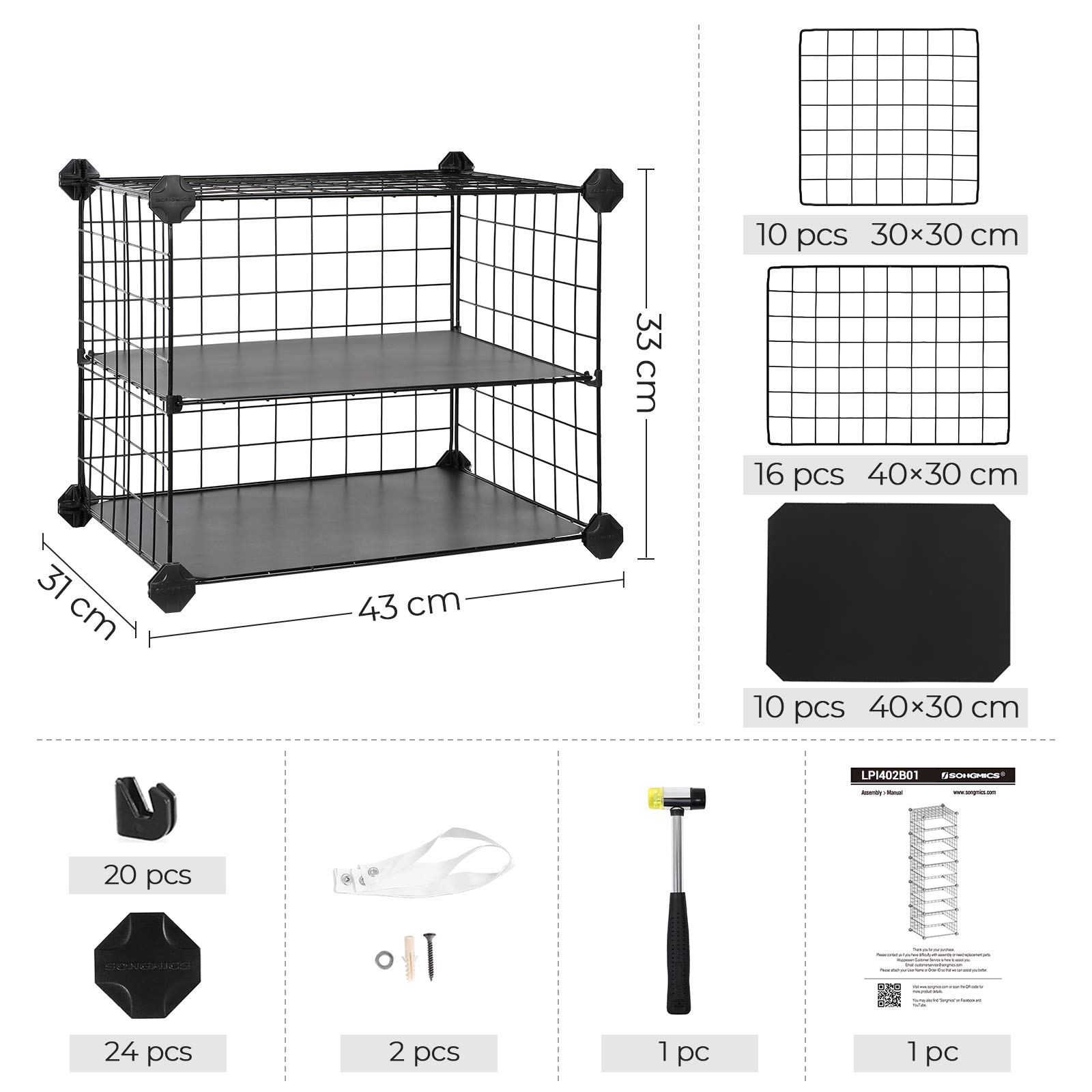 Songmics LPI402B01 Scarpiera 10 Ripiani Nero 20 Paia