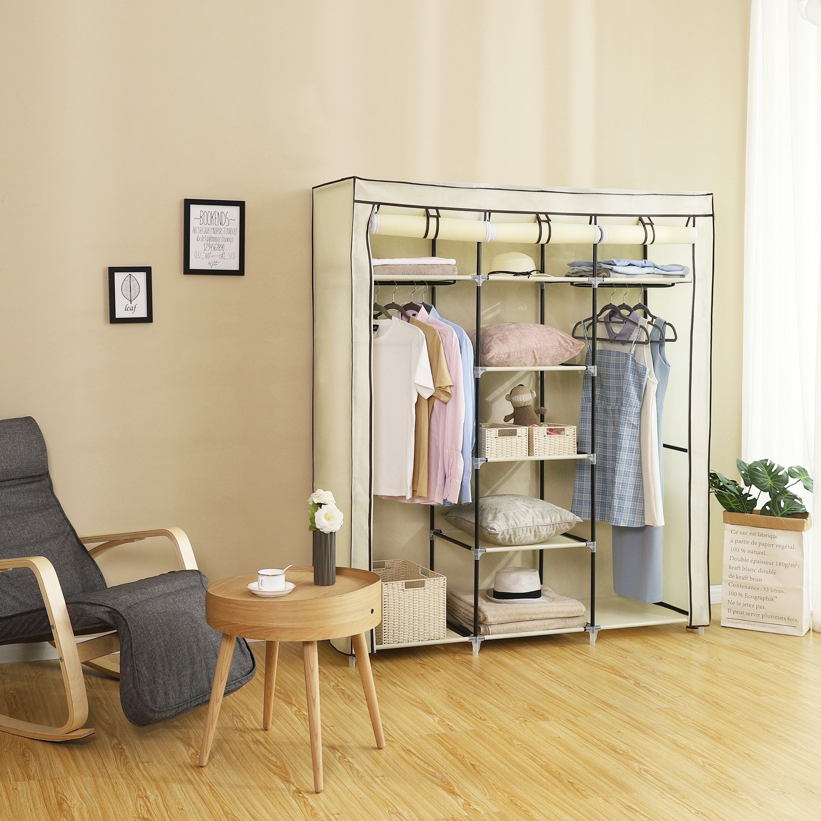 Songmics RYG12M Armadio Guardaroba Beige 150x45x175 Tessuto