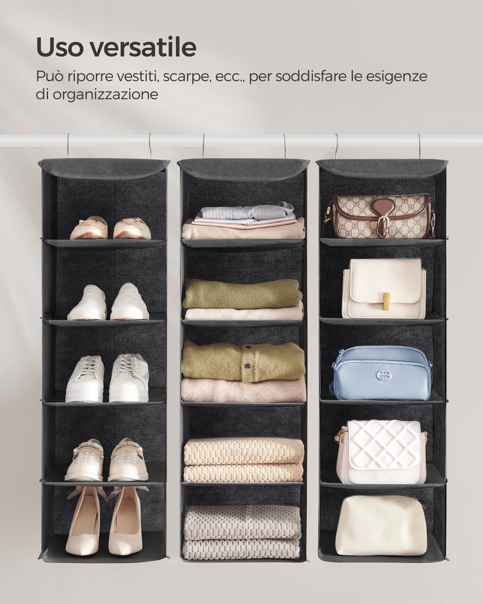 Songmics organizer armadio appeso 5 ripiani beige 2 pezzi