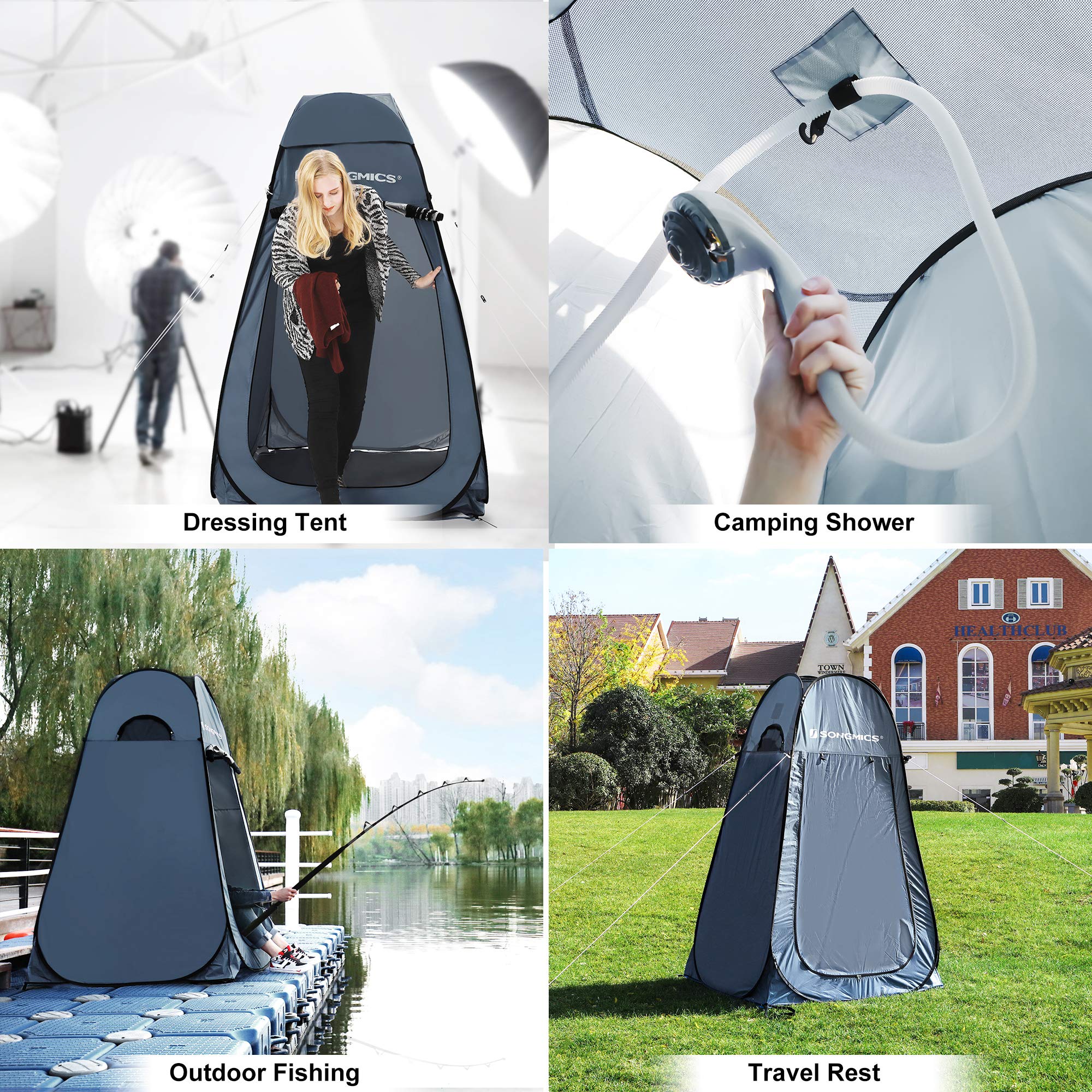 Songmics GPT01GY Tenda Doccia Pop-Up Grigio Blu 120x120