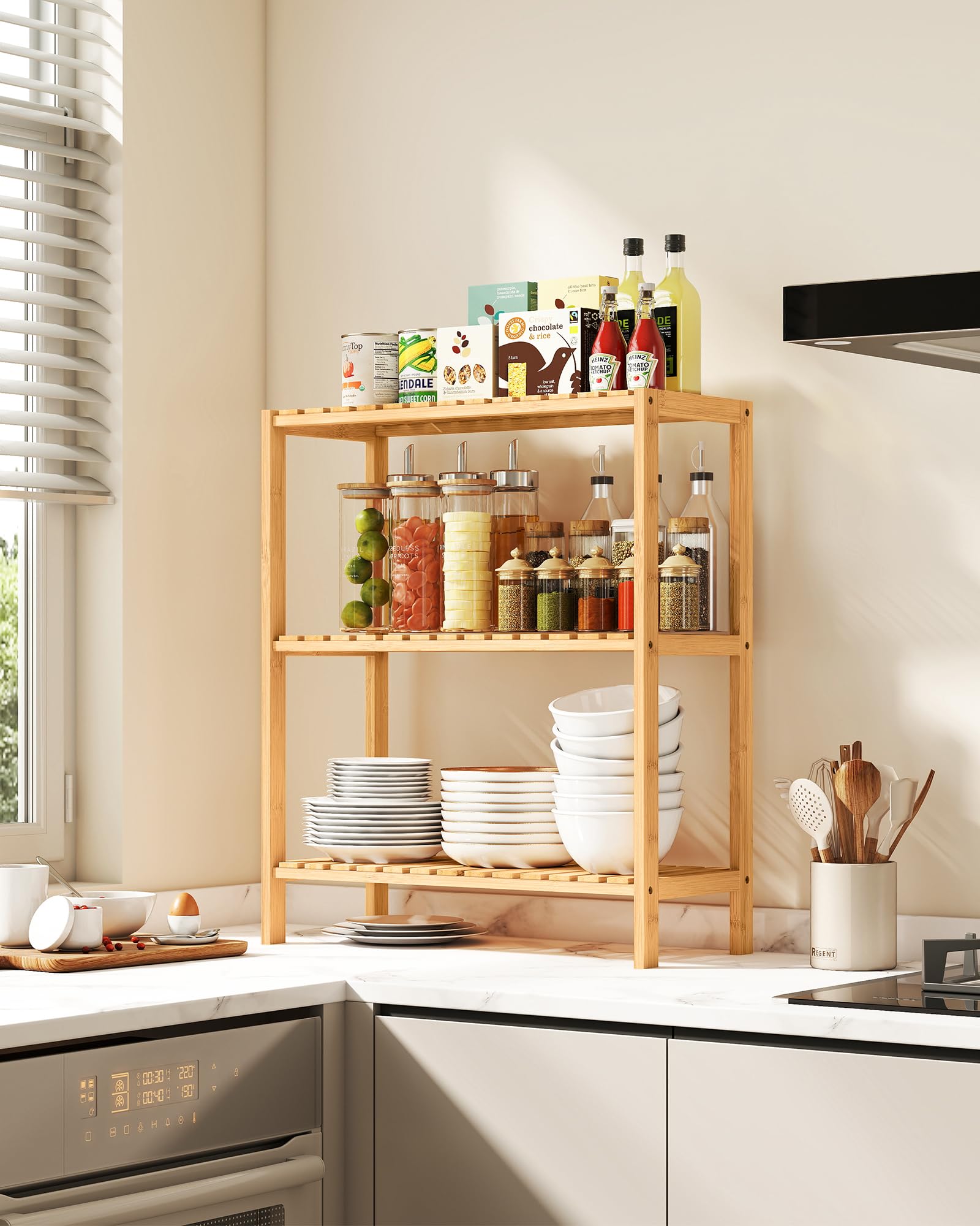 Songmics BCB33Y Scaffale Bambù 3 Ripiani 60x26x66 Beige