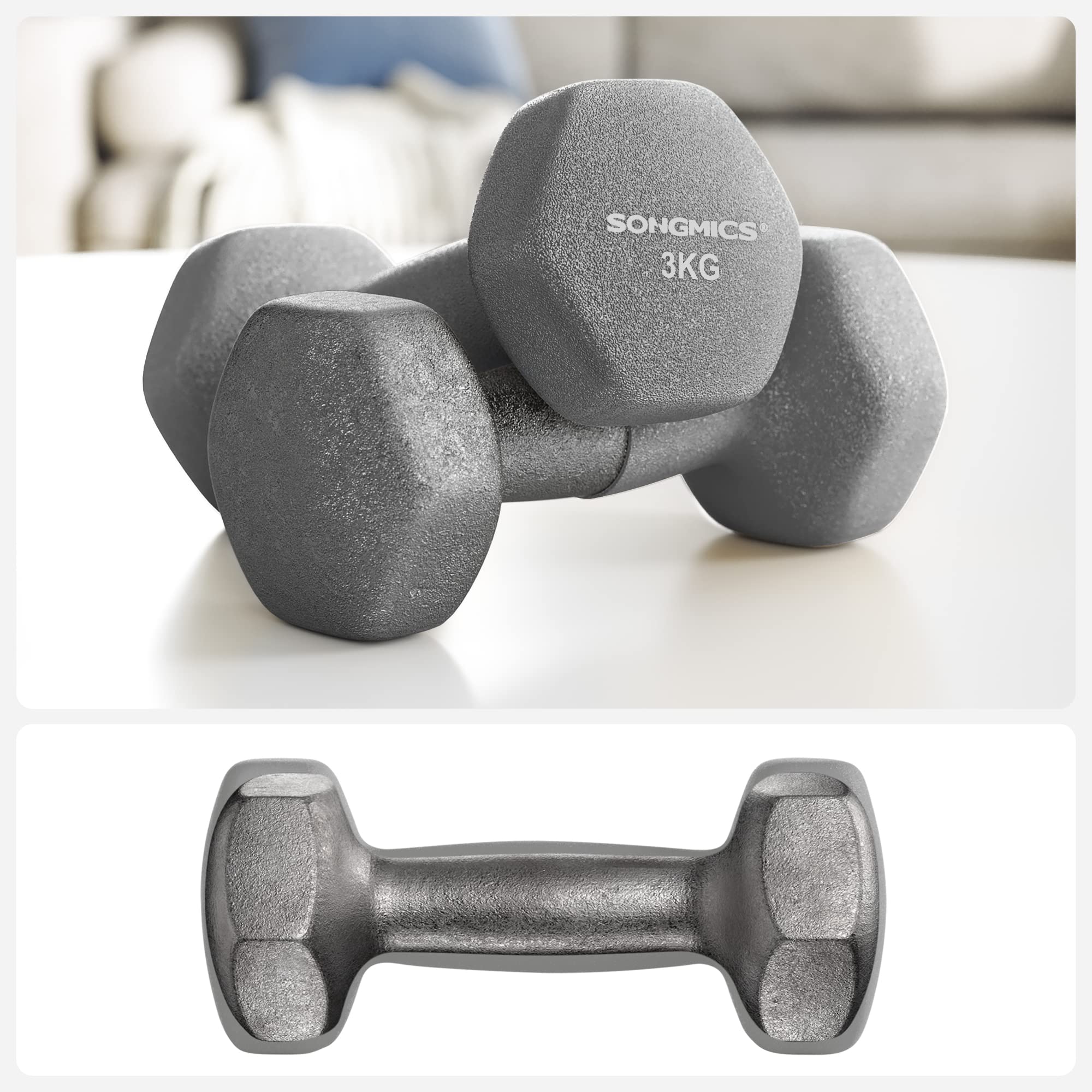 Songmics Set Manubri Esagonali 6 Pezzi Verde Grigio Antiscivolo