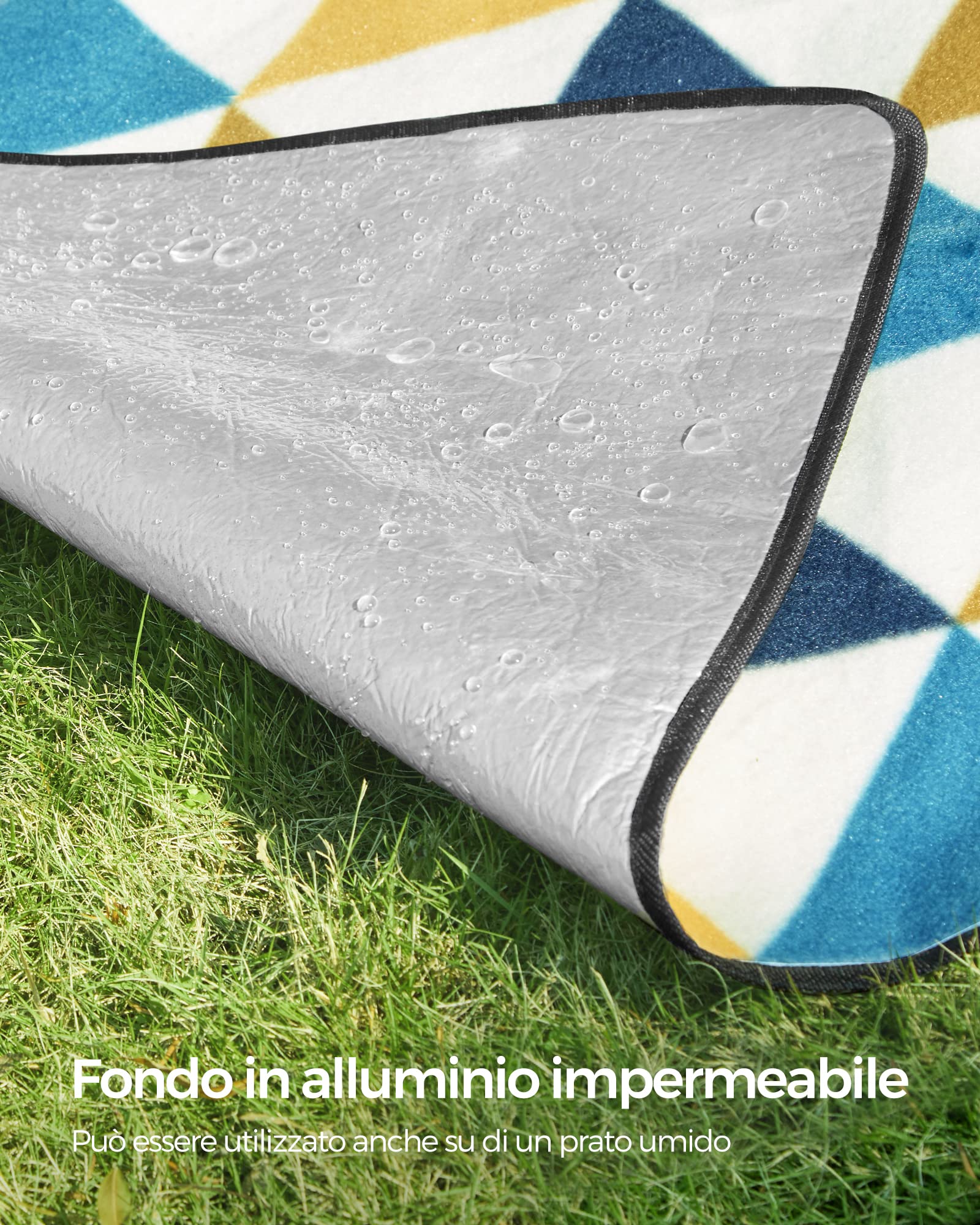 Songmics GCM073Q01 coperta picnic 300x200 cm giallo blu impermeabile