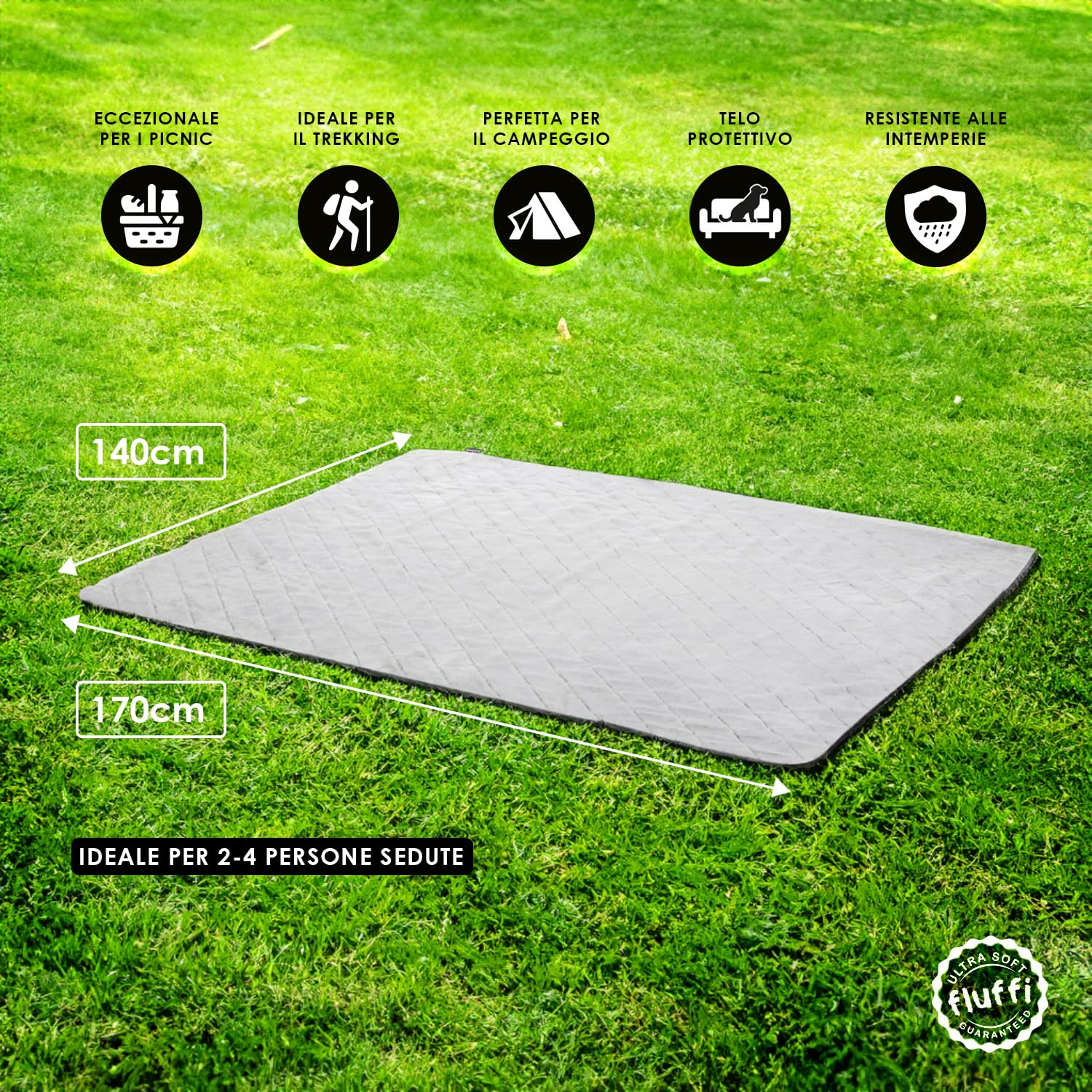 Lavatelli Kanguru Coperta Picnic Impermeabile 140x170 cm 4 Posti