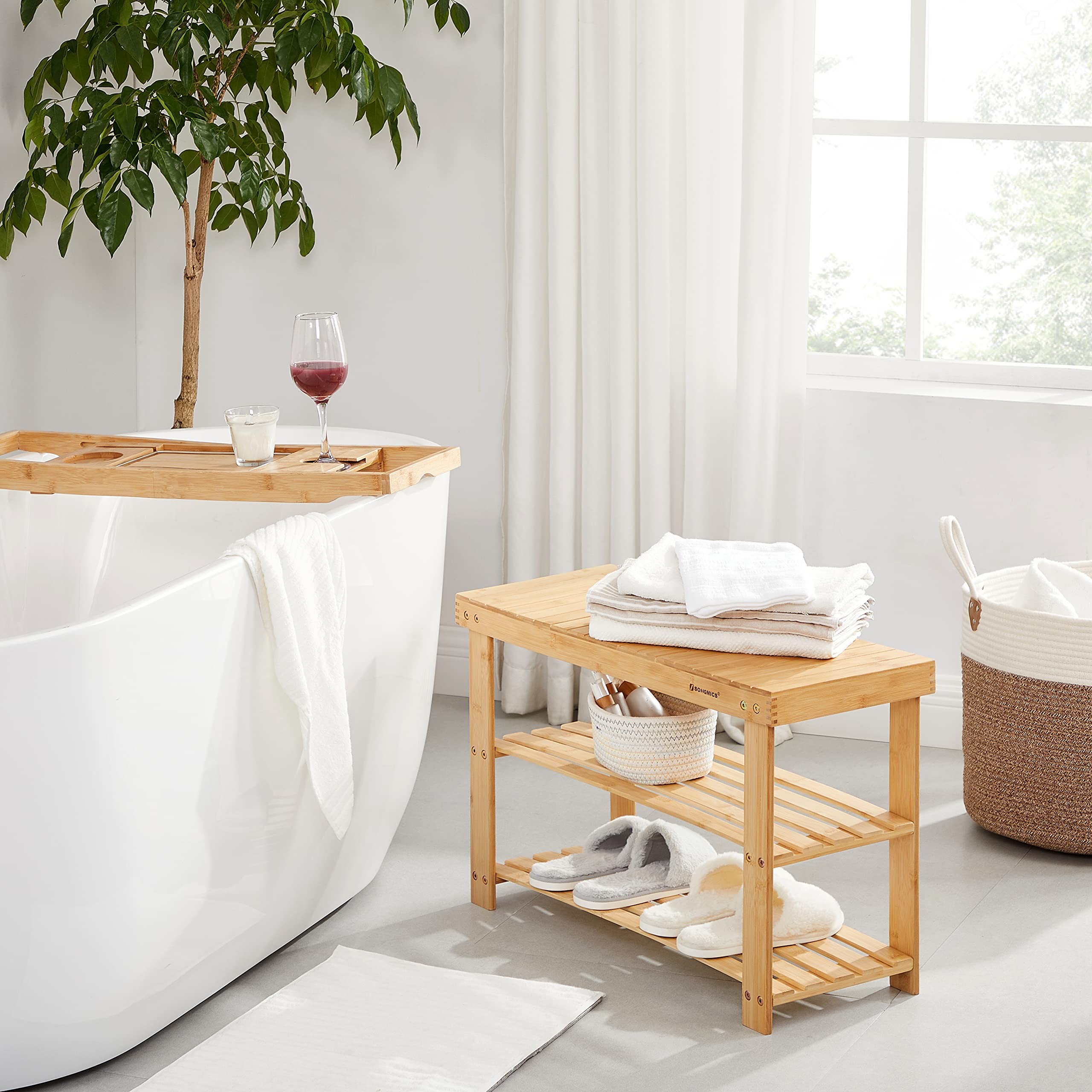 Songmics LBS04N Scarpiera 3 Livelli 70 cm Naturale