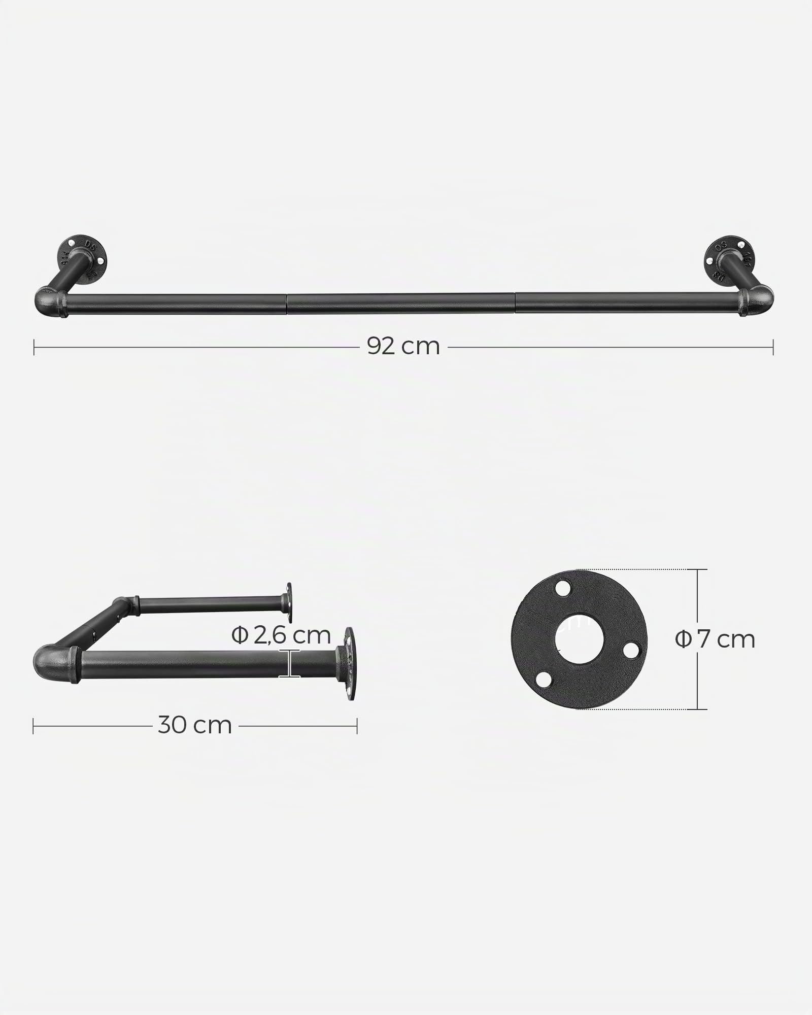 Songmics HSR67BK attaccapanni muro 92 cm nero industriale