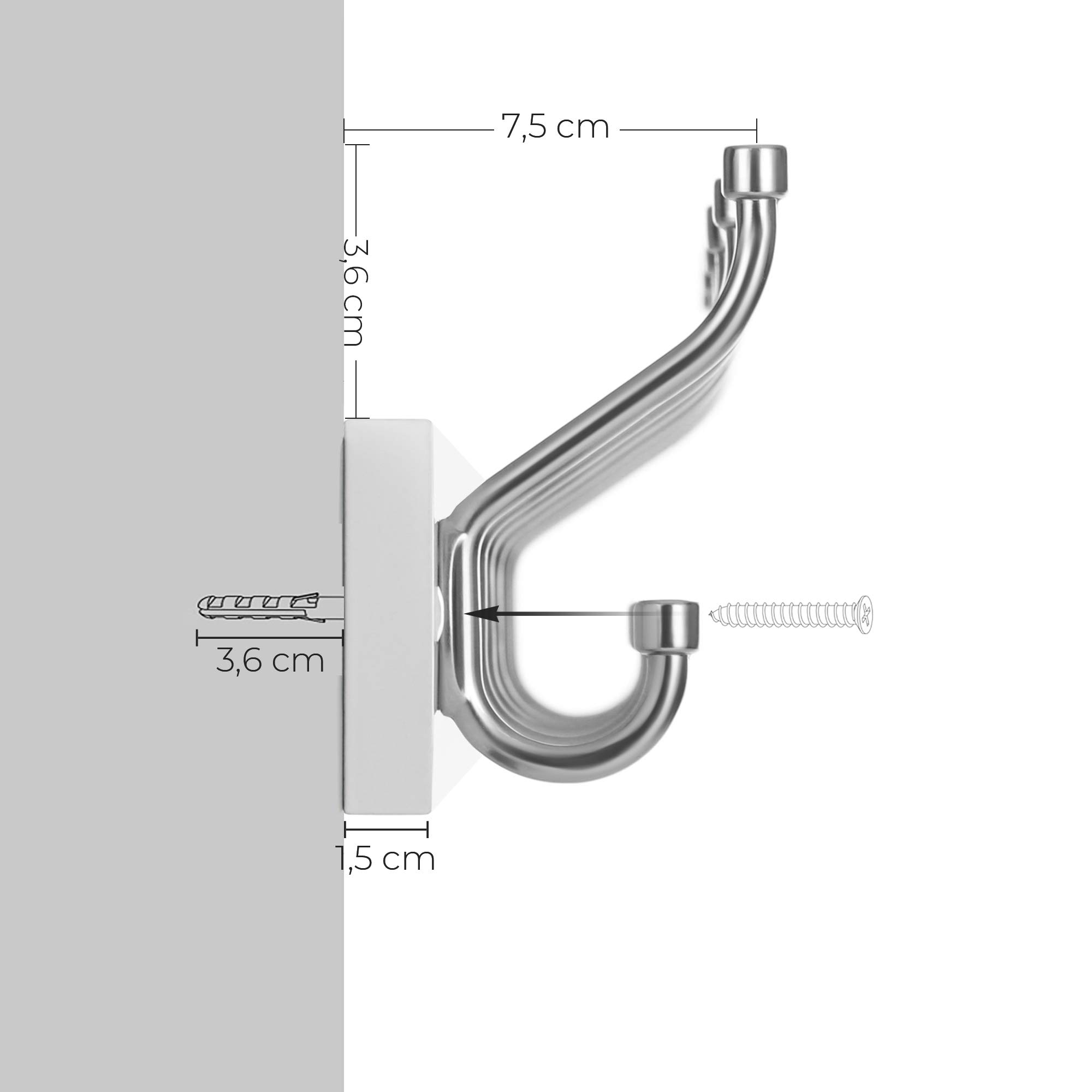 Songmics LHR026E01 appendiabiti da parete bianco 6 ganci metallo