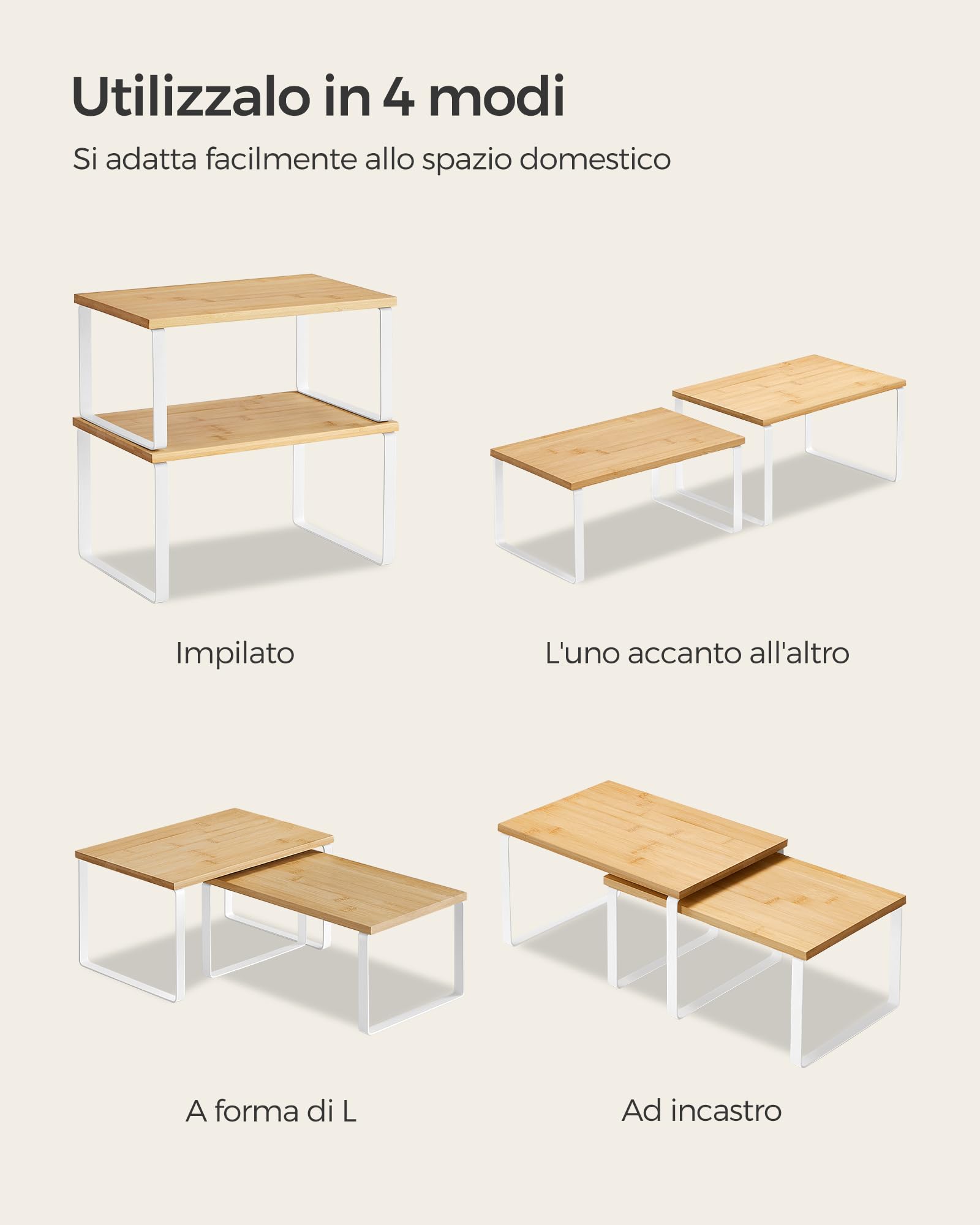 Songmics KCS02NW scaffale cucina set 2 pezzi Bianco Naturale
