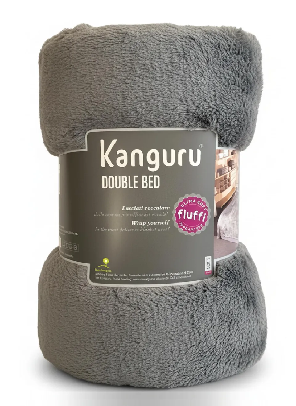 Kanguru Fluffi plaid matrimoniale 230x230 cm grigio caldo