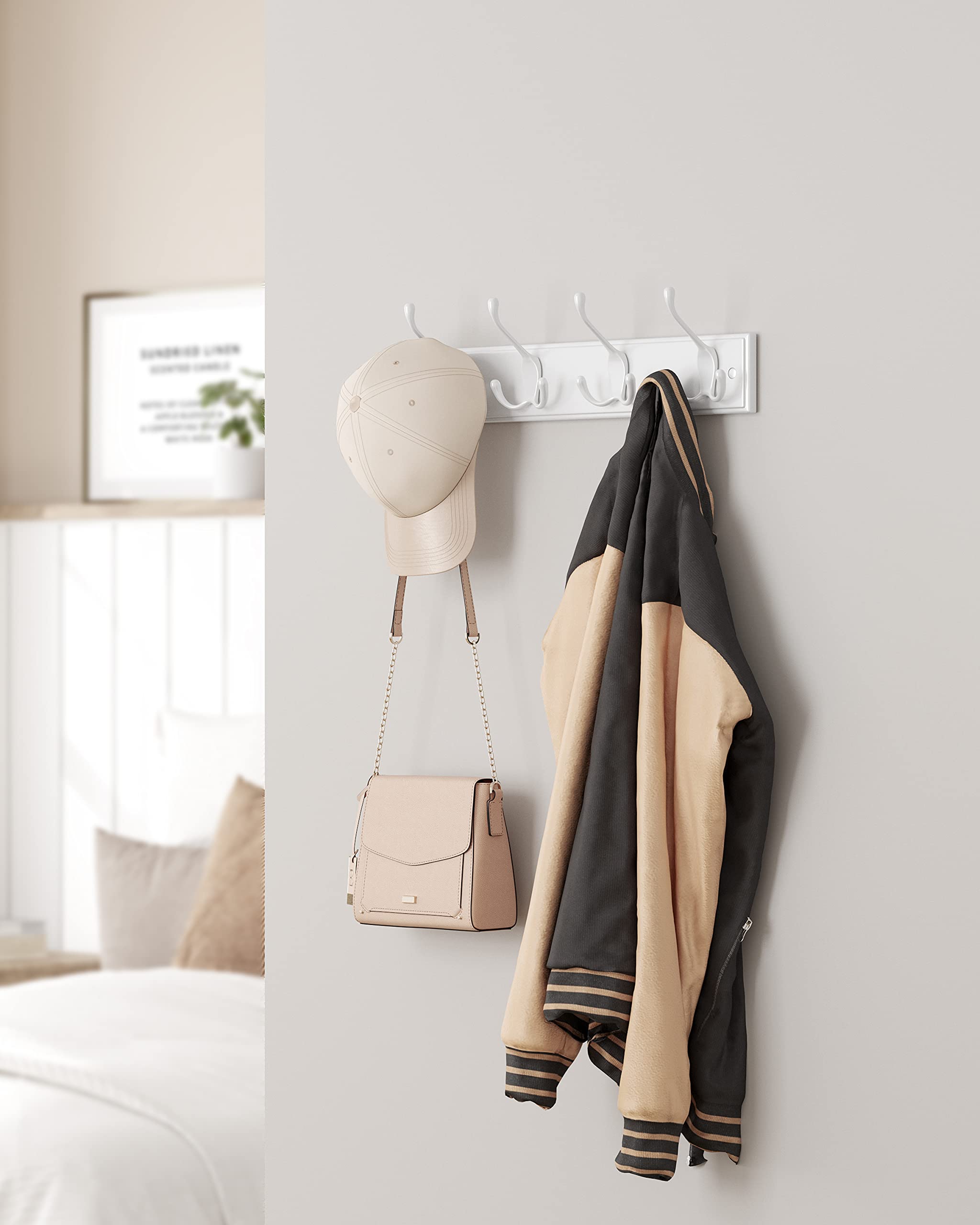 Songmics LHR30WT appendiabiti parete 4 ganci tripli bianco 40 cm