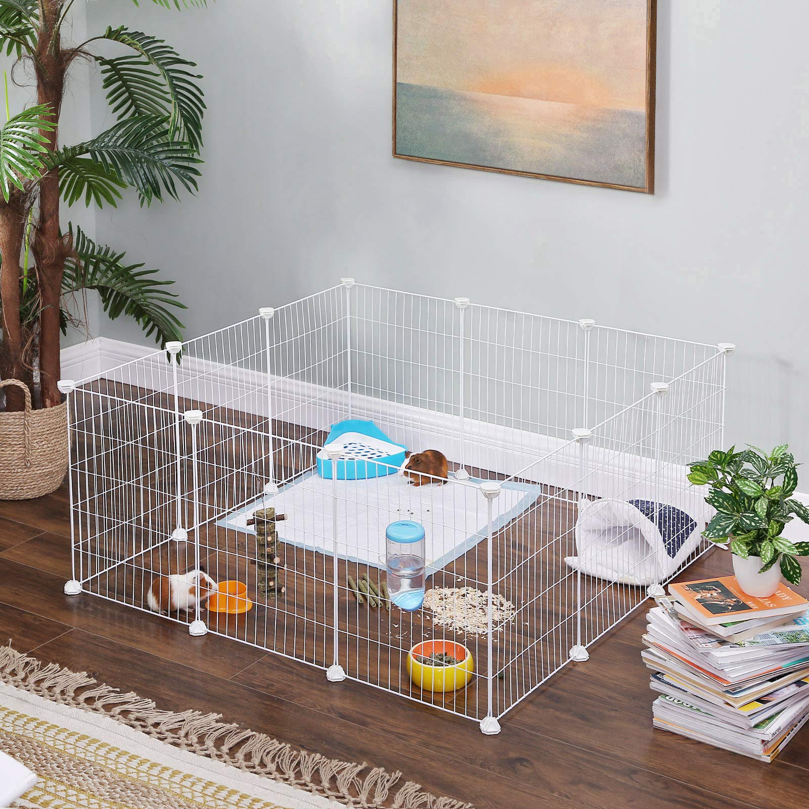 Songmics LPI01W recinto piccoli animali bianco 143x73x46 cm maglia stretta