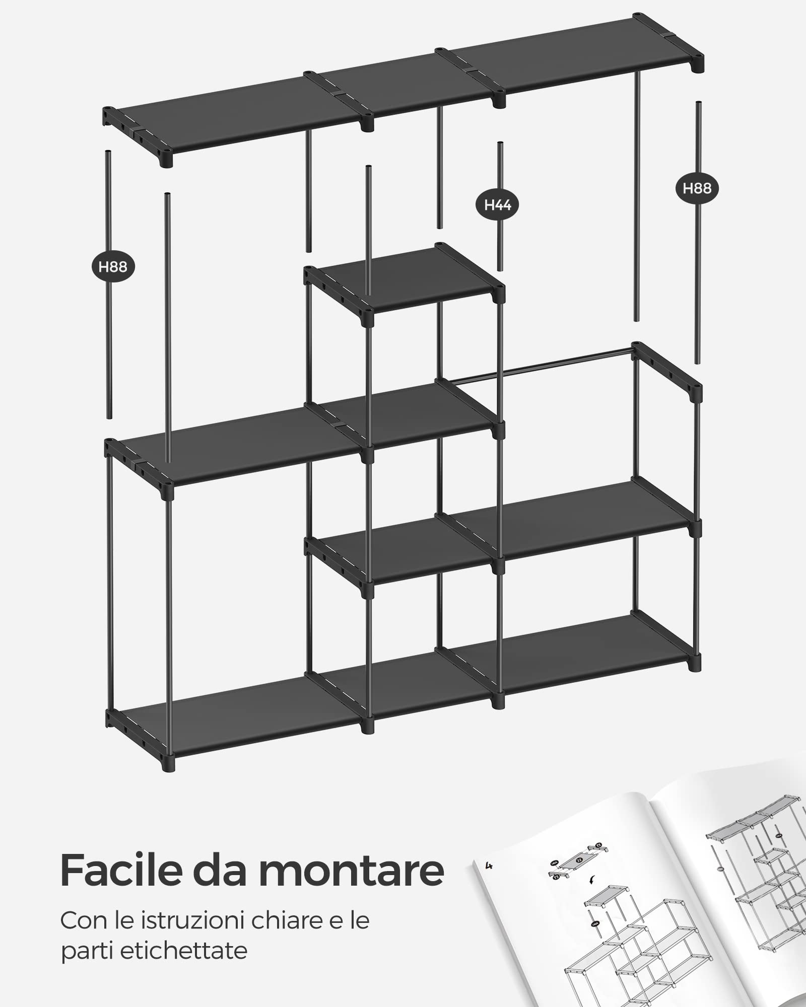 Songmics RYG037B02 armadio tessuto nero inchiostro 182 cm