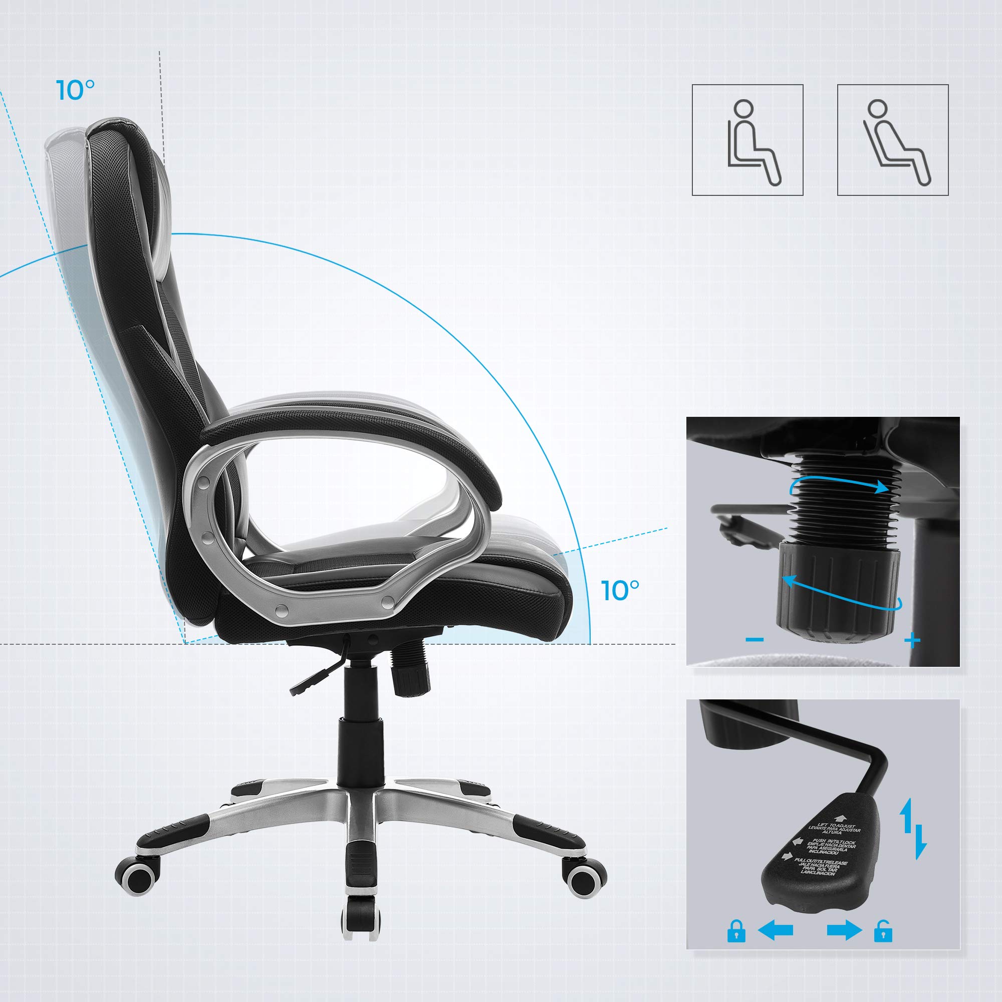 Songmics sedia ufficio girevole nero similpelle 150 kg
