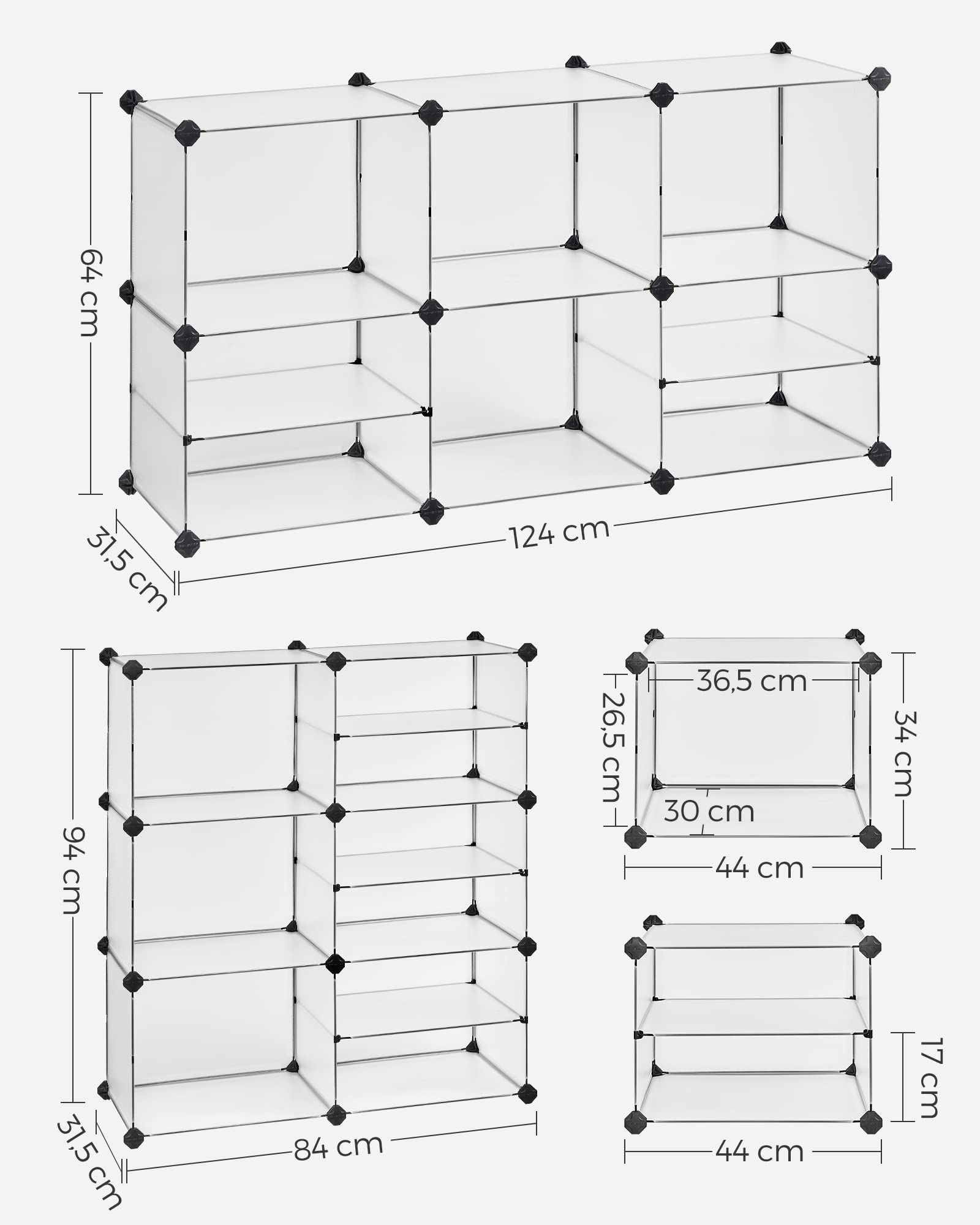 Songmics LPC36W scaffale 9 scomparti bianco 10 kg