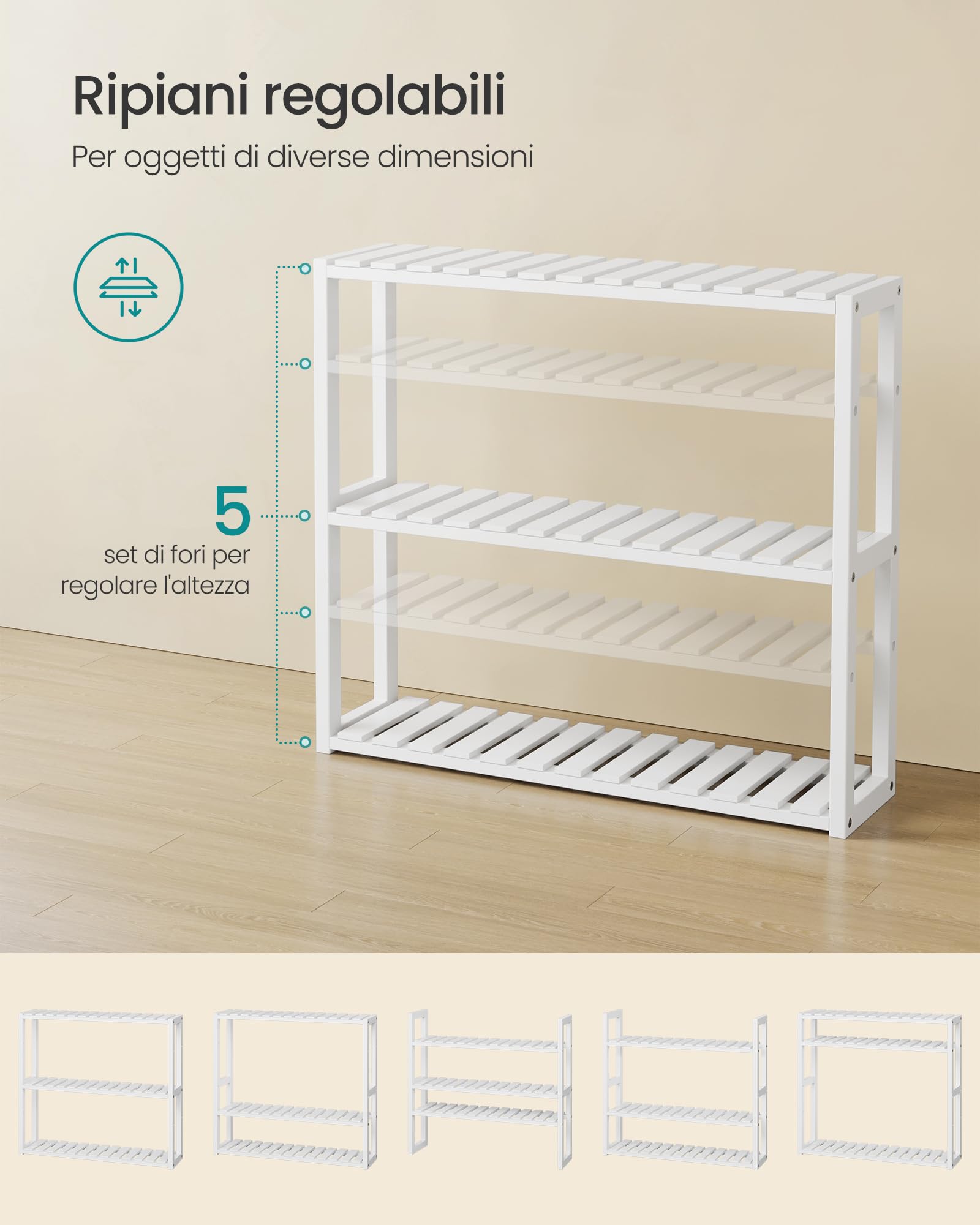 Songmics BCB13W Mensola Bagno Bambù 60x15x54 Bianca 3 Ripiani