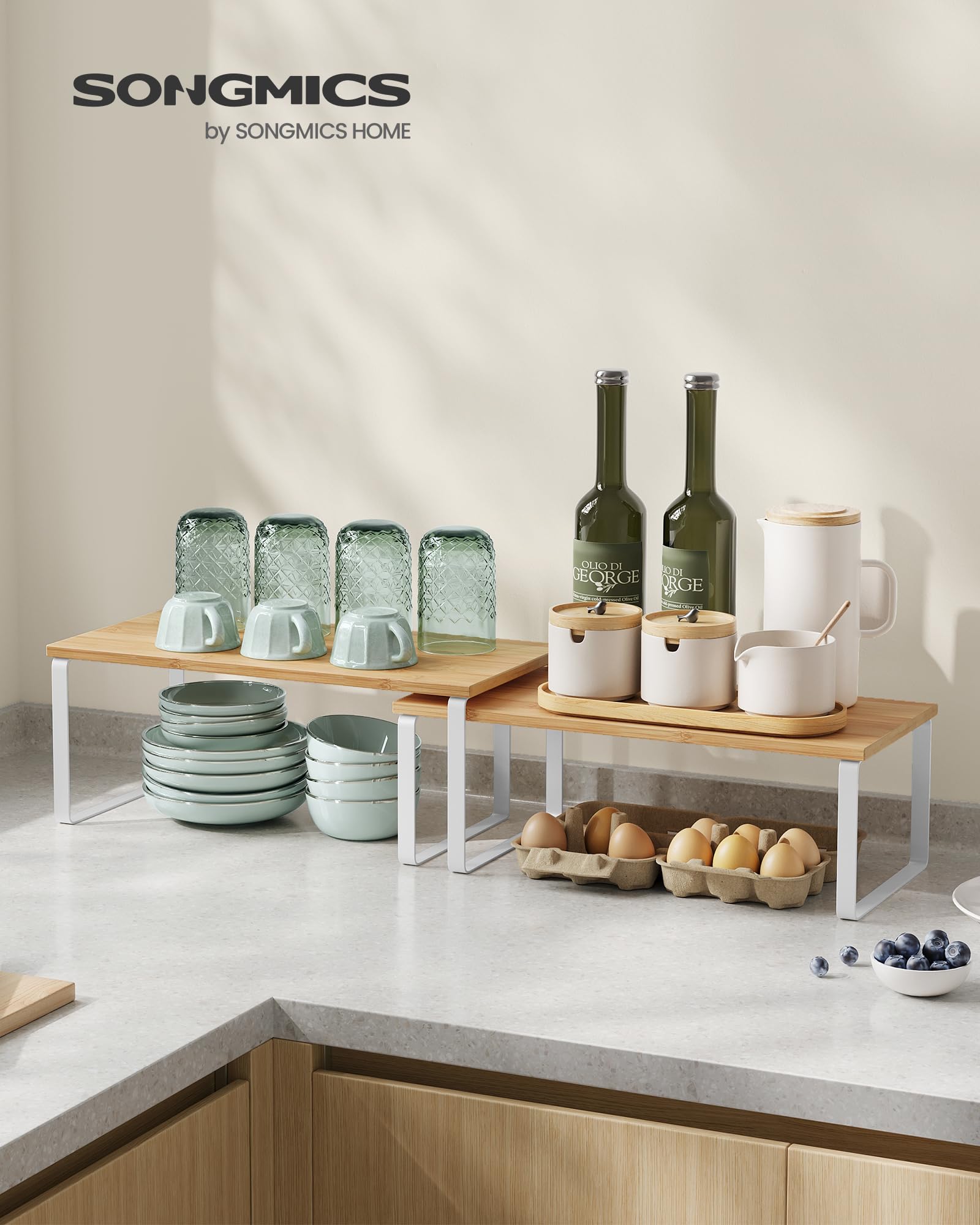 Songmics KCS210W01 set 4 scaffali cucina bianco beige impilabili