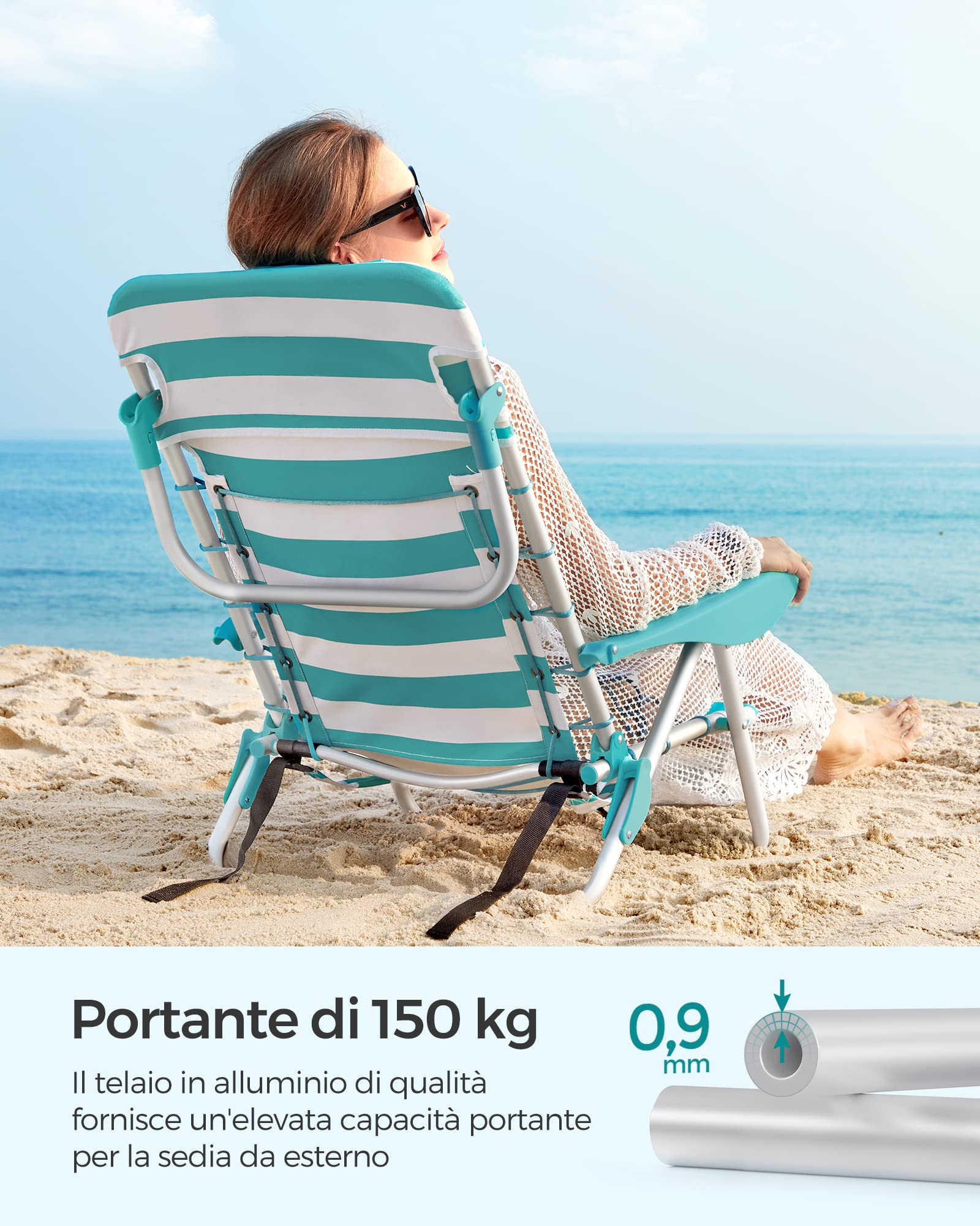 Songmics GCB62JW sedia spiaggia pieghevole verde 150 kg