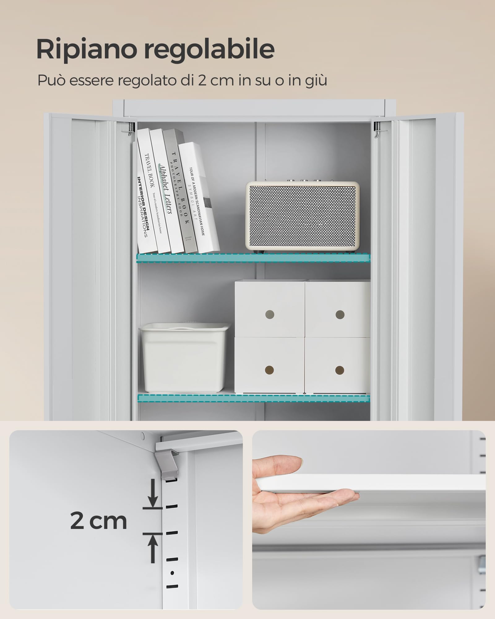 Songmics OMC014G01 armadio metallo 5 ripiani grigio 60x40x180