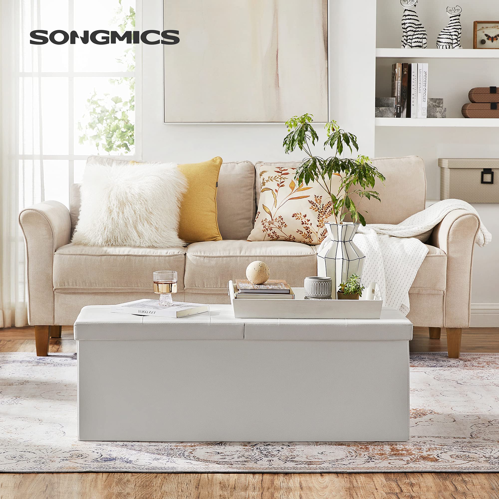 Songmics LSF75WT pouf contenitore bianco 110 cm pieghevole