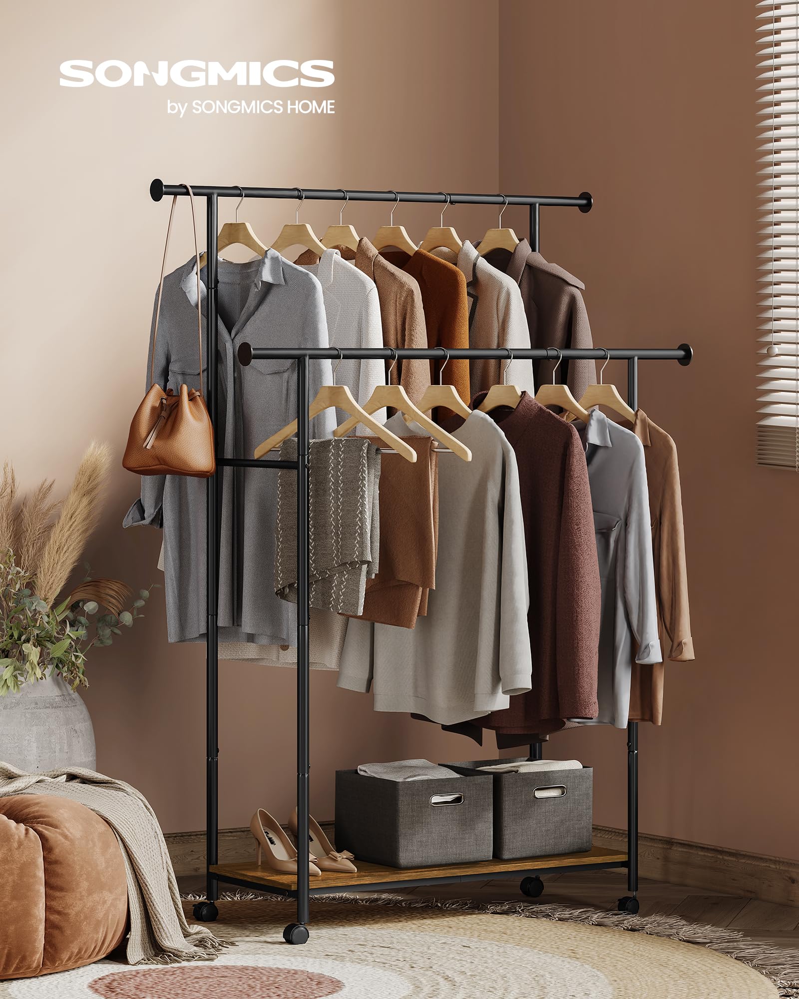Songmics HSR152B01 Stand Appendiabiti Ruote Vintage 98,5 cm