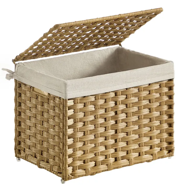 Songmics Cesto Intrecciato 35 L con Coperchio Naturale