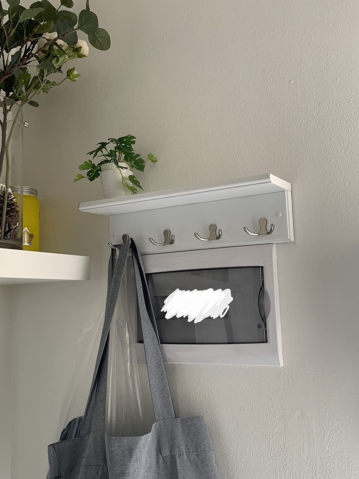 Songmics LHR42WT appendiabiti parete bianco 40 cm con mensola 4 ganci