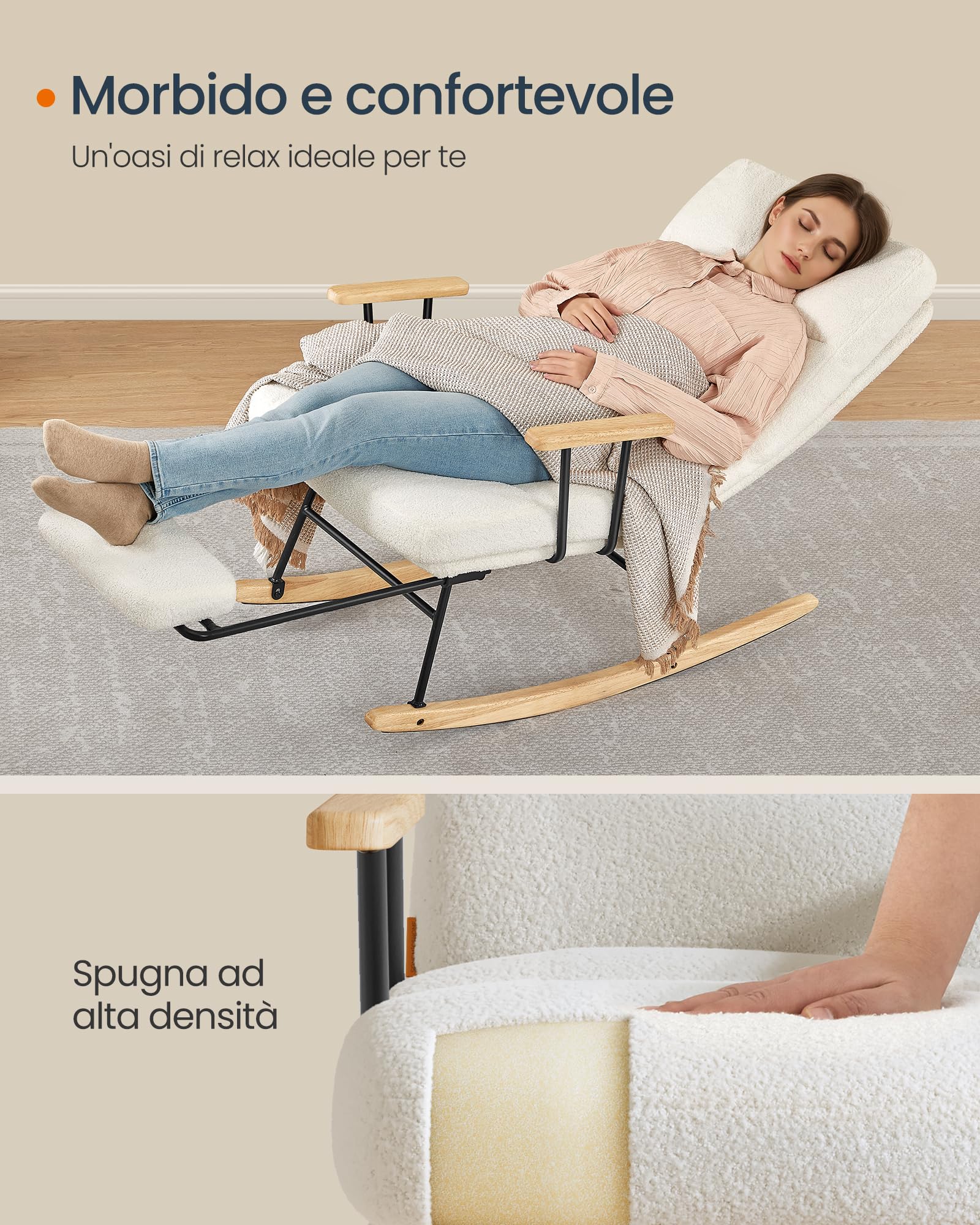 Songmics Home LYY016W01 Poltrona Dondolo Crema Reclinabile