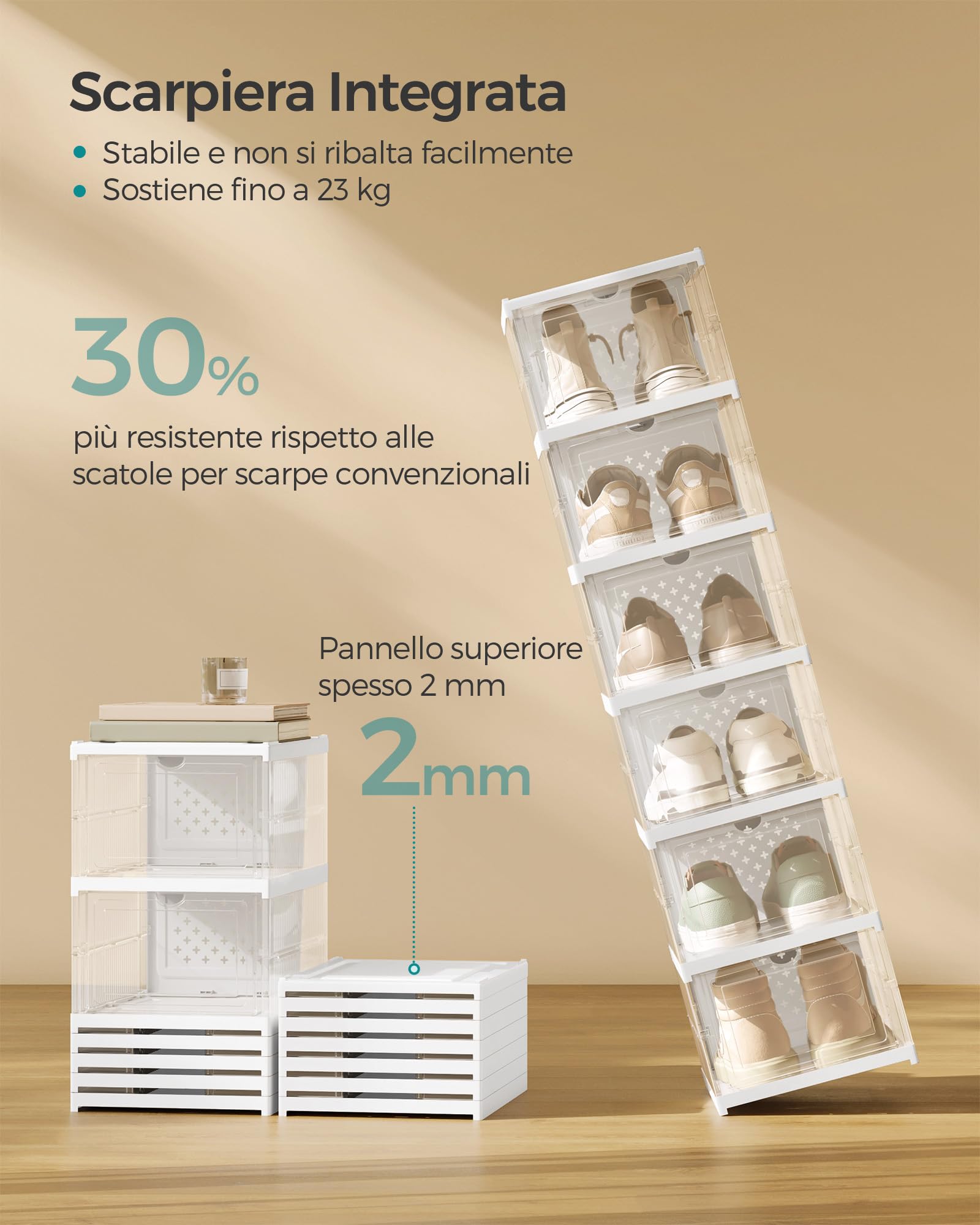 Songmics LSP205W01 scatole scarpe set 6 trasparente fino 46