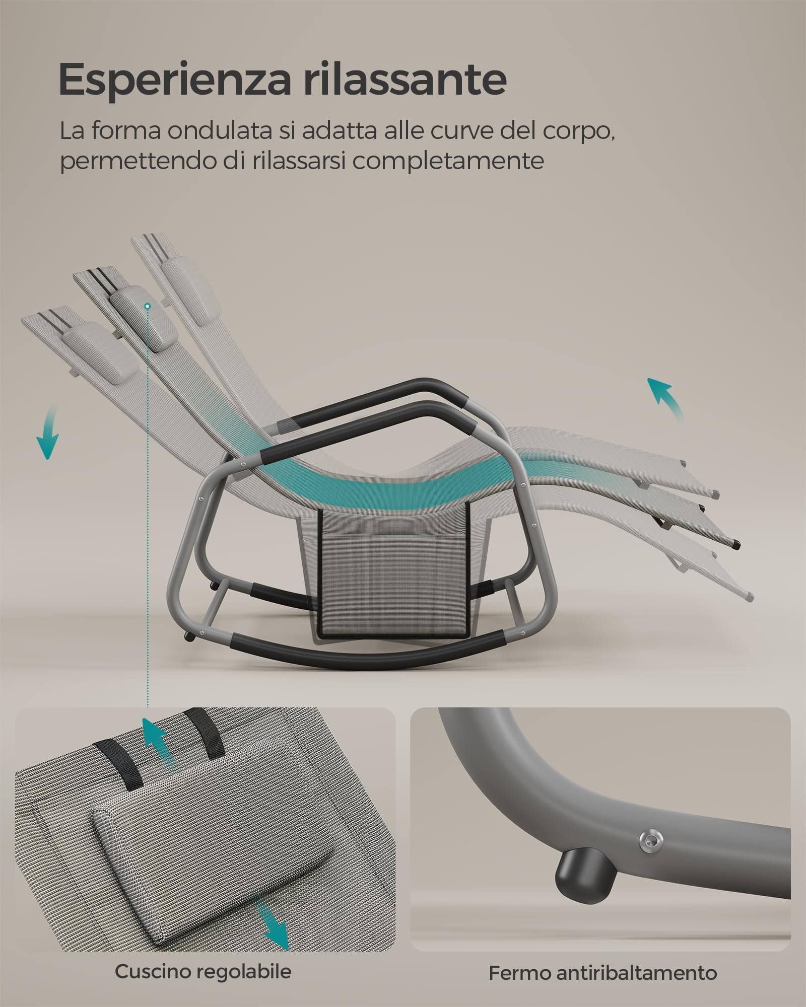 Songmics GCB230G01 sedia a dondolo grigio tortora traspirante