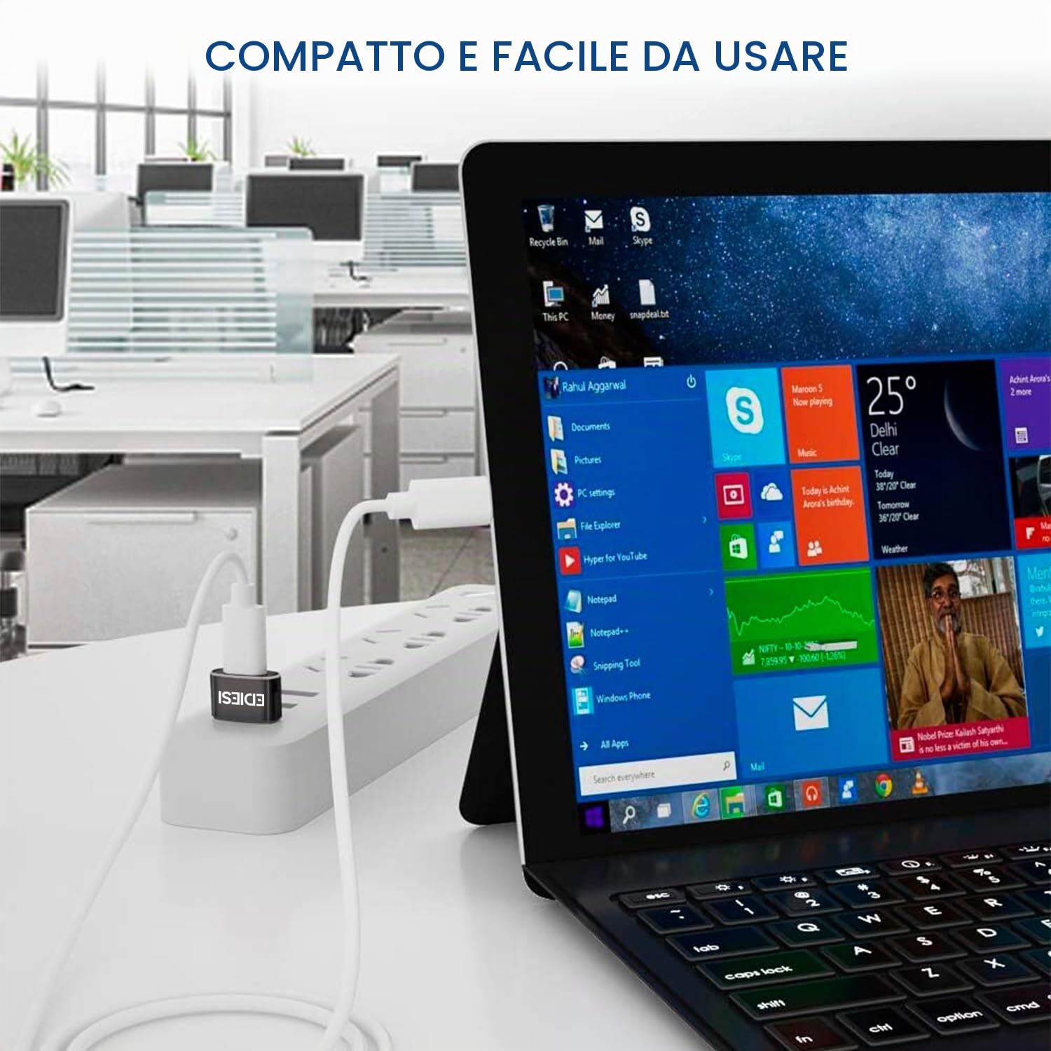 Ediesi adattatore USB-C USB-A nero pack 3 ricarica rapida