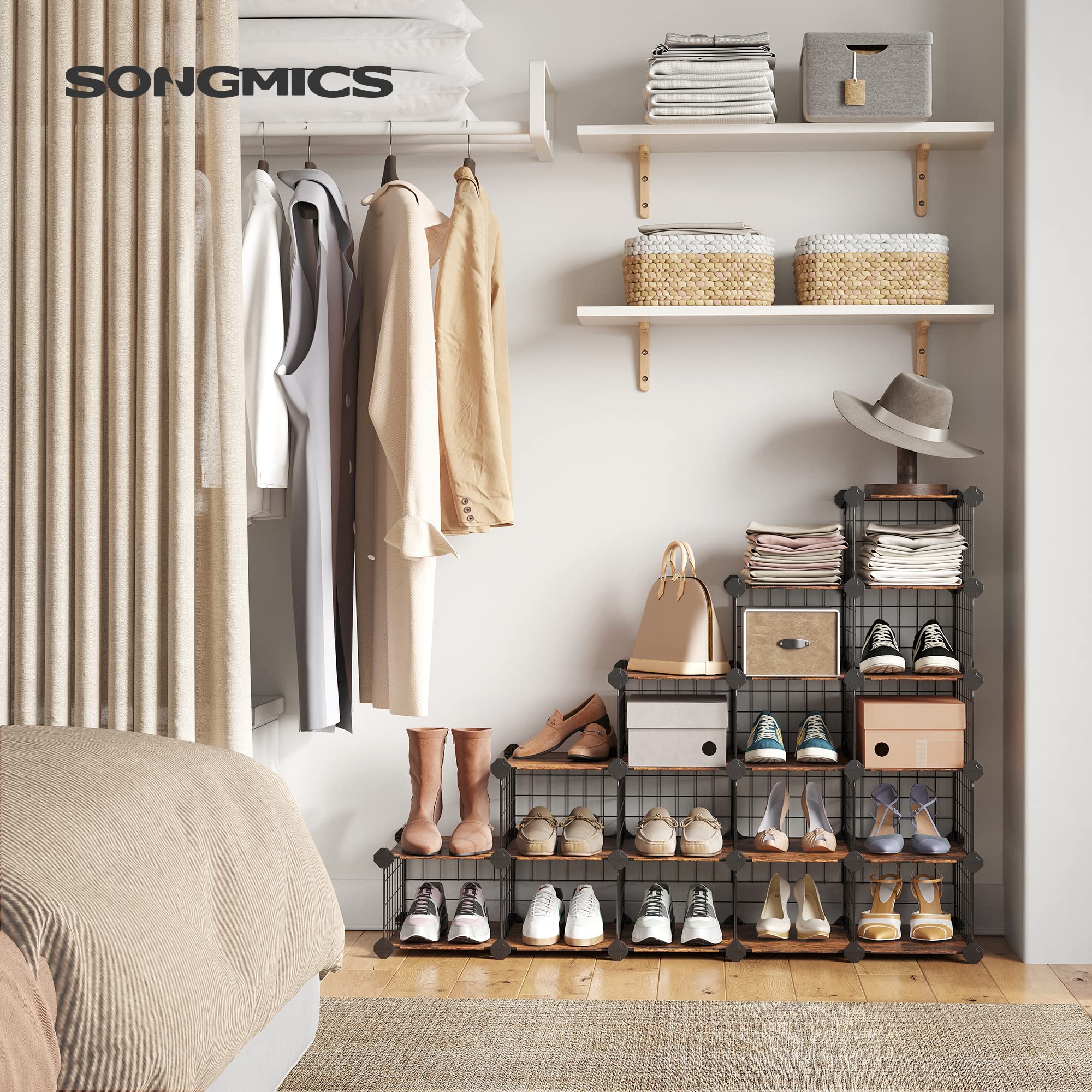 Songmics LPM404A01 scarpiera modulare 15 scomparti marrone