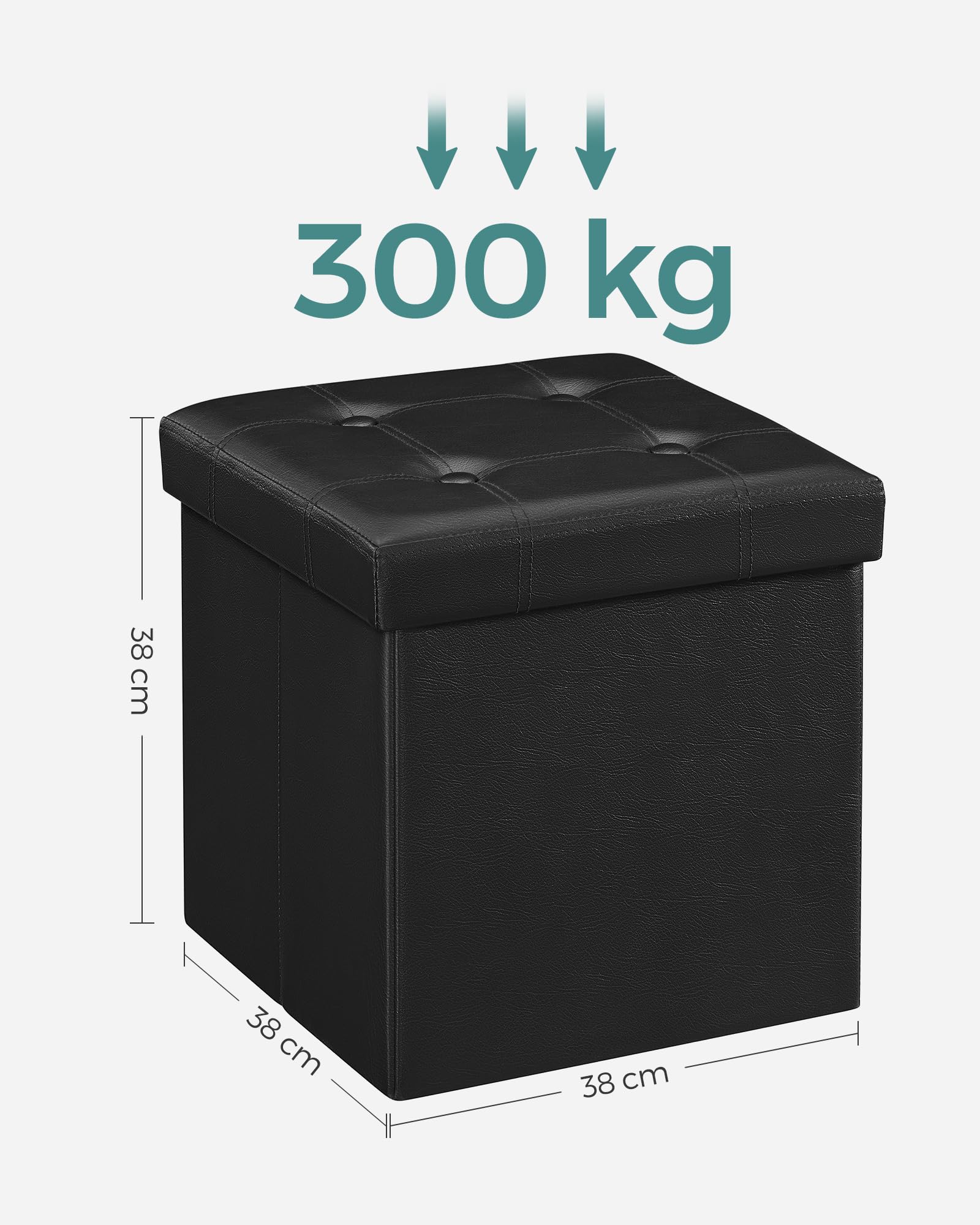 Songmics LSF30B Pouf Contenitore 38 cm Nero Pieghevole