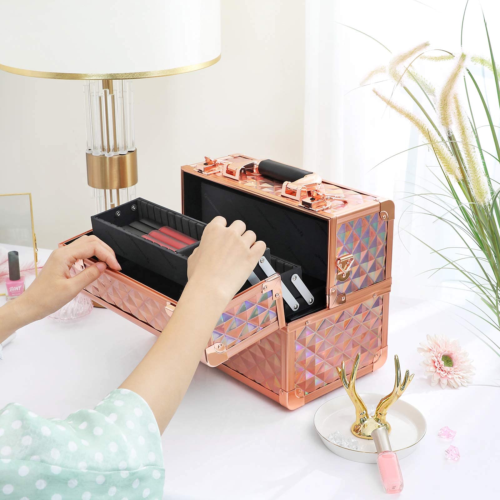 Songmics JBC323 valigetta trucchi oro rosa con serratura