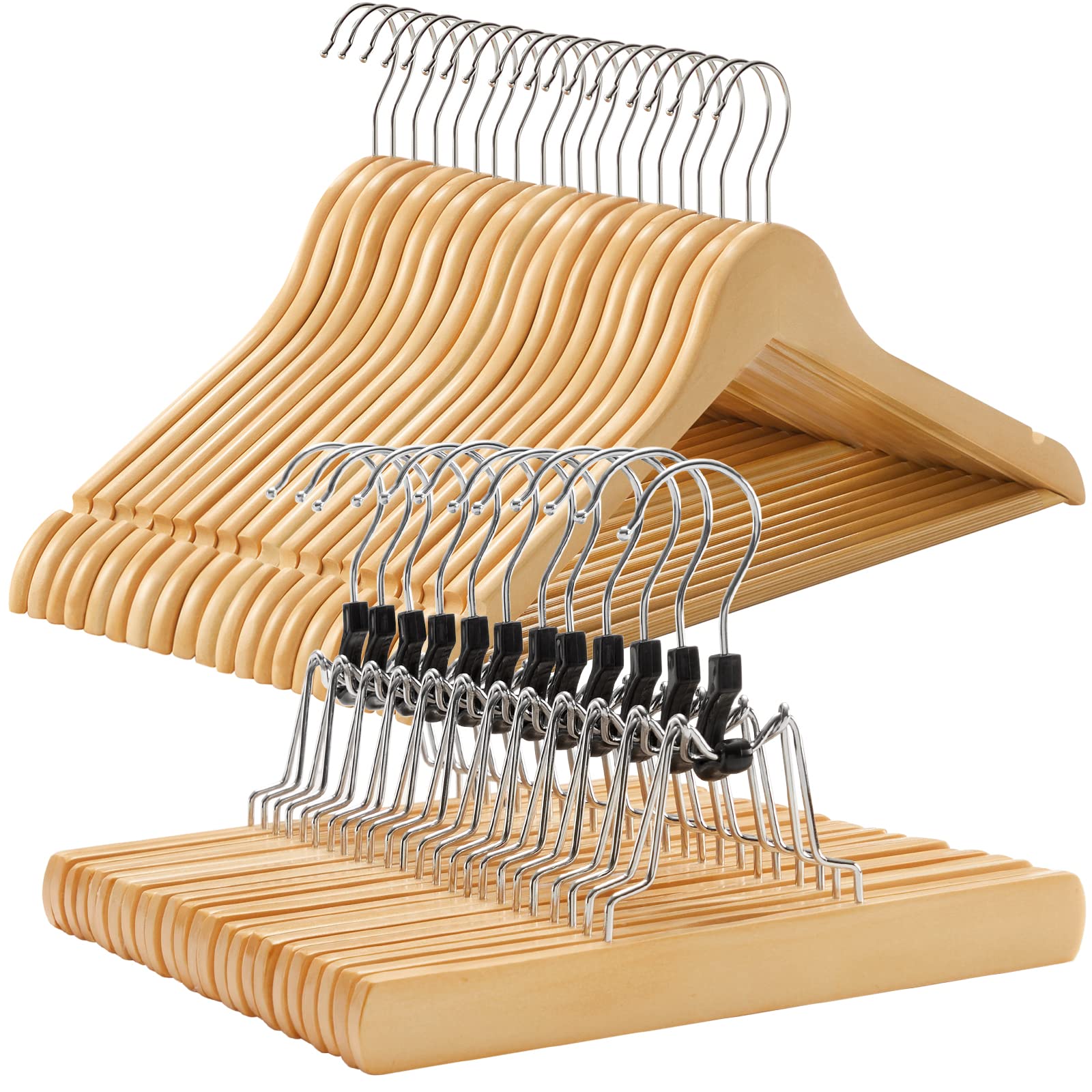 Songmics set 32 grucce in legno naturale con pinze salvaspazio