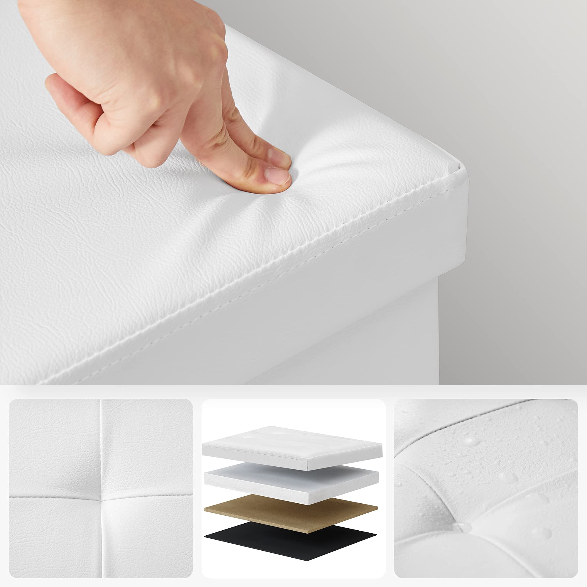 Songmics LSF75WT pouf contenitore bianco 110 cm pieghevole