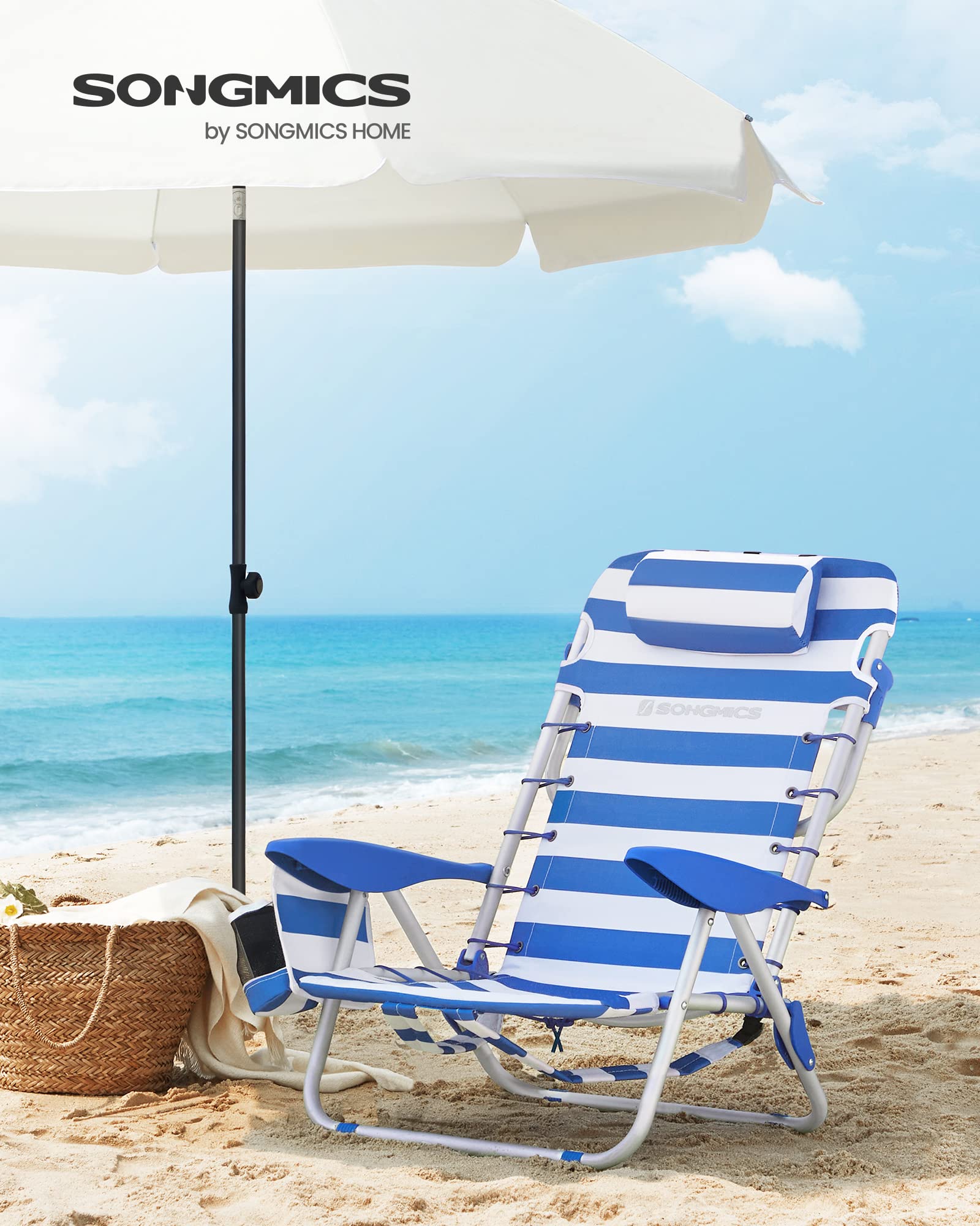 Songmics GCB62BU sedia spiaggia blu-bianco reclinabile