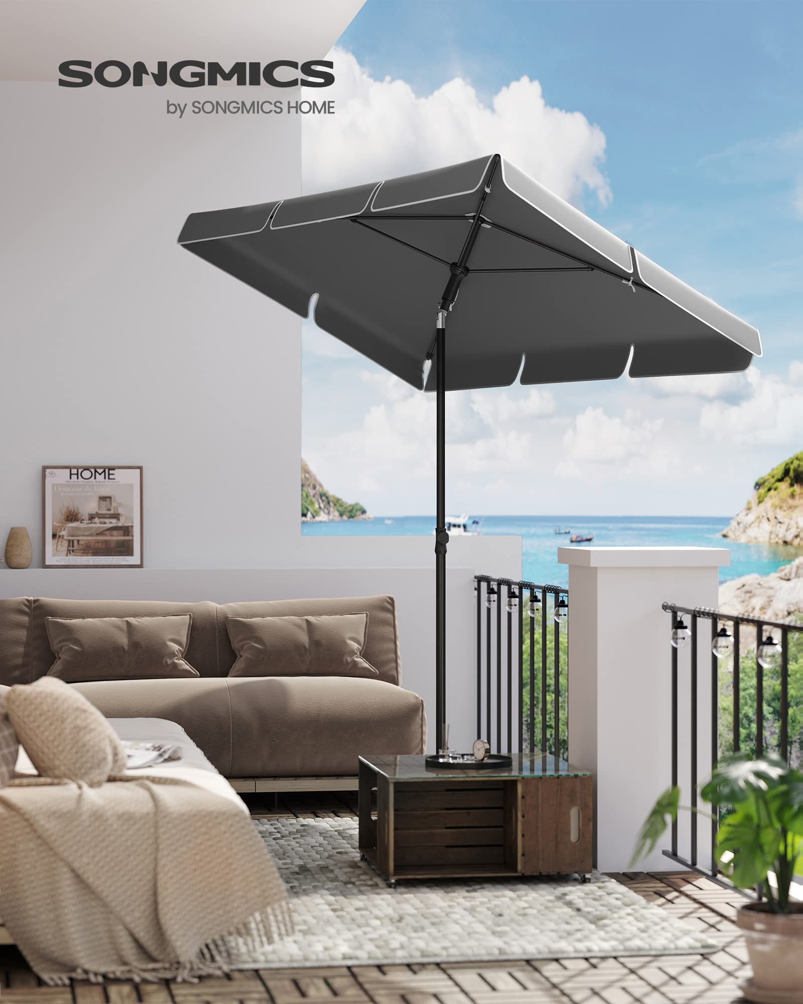Songmics GPU180G01 ombrellone 180x125 cm grigio UPF50+