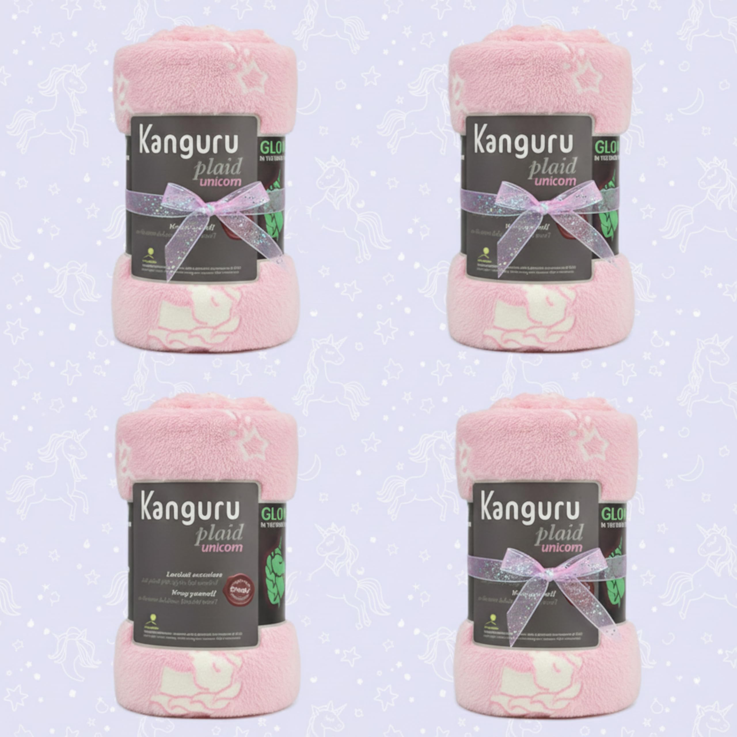 Kanguru Pigiama Party Kit Plaid 130x150 cm Rosa Unicorni 4 Pezzi