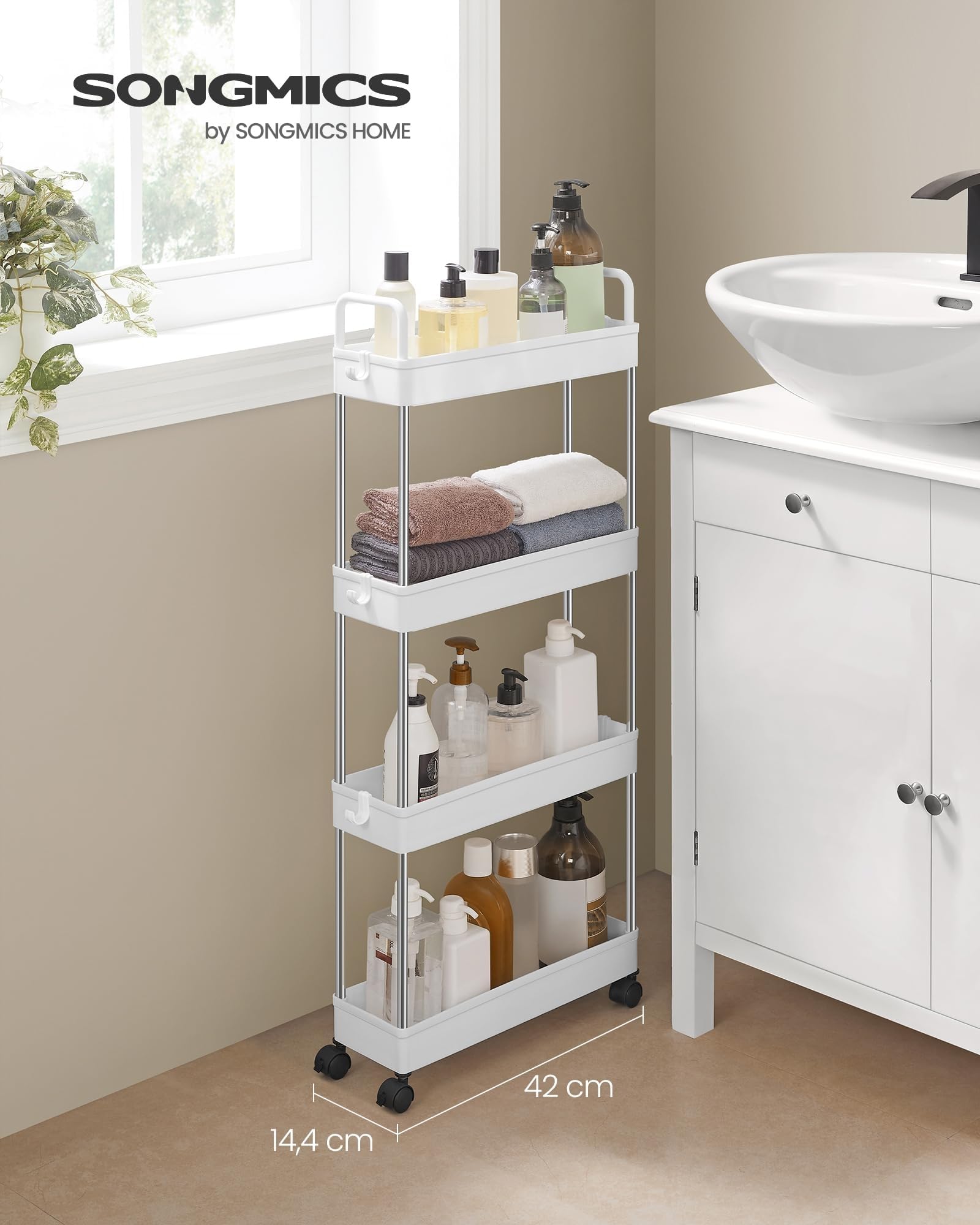 Songmics KSC018W01 carrello 4 ripiani bianco stretto con ruote