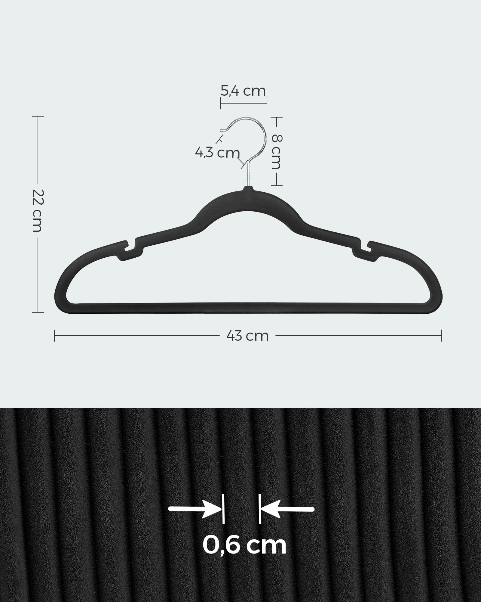 Songmics CRF029B05 grucce velluto 50 pezzi nero 43 cm antiscivolo