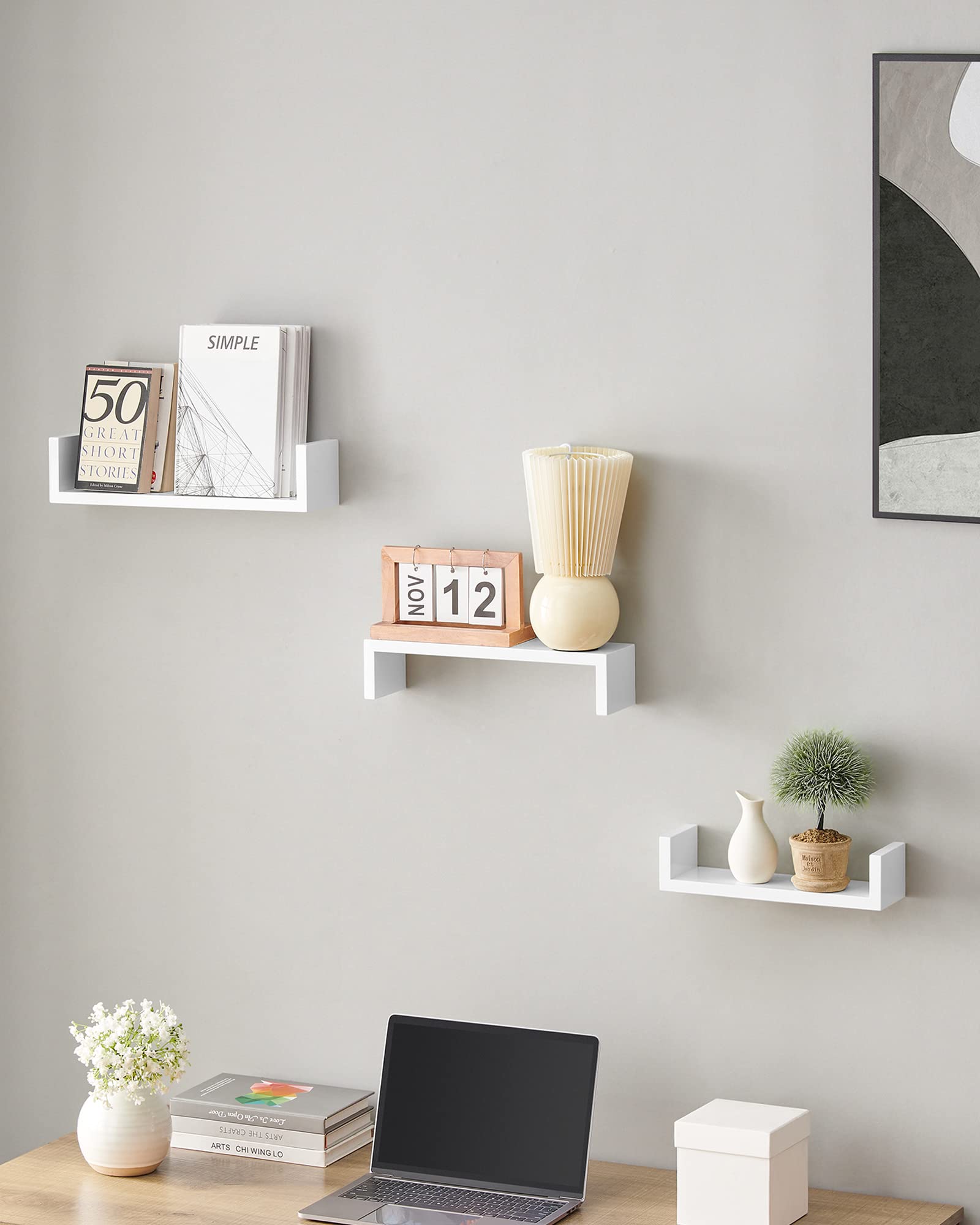 Songmics LWS40WT mensole muro bianco lucido set 3 pezzi