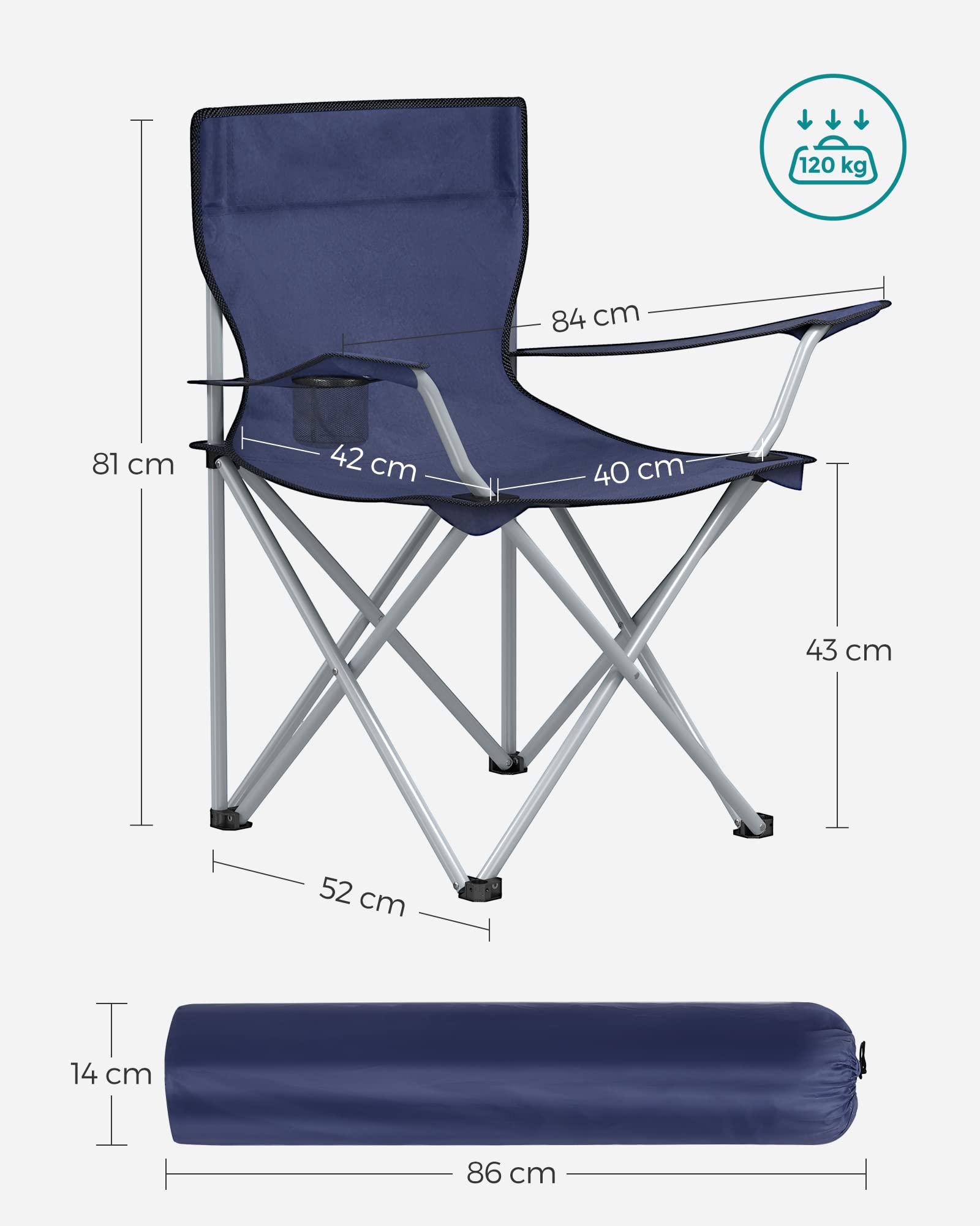 Songmics GCB01IN sedie campeggio set 2 blu pieghevoli 120 kg