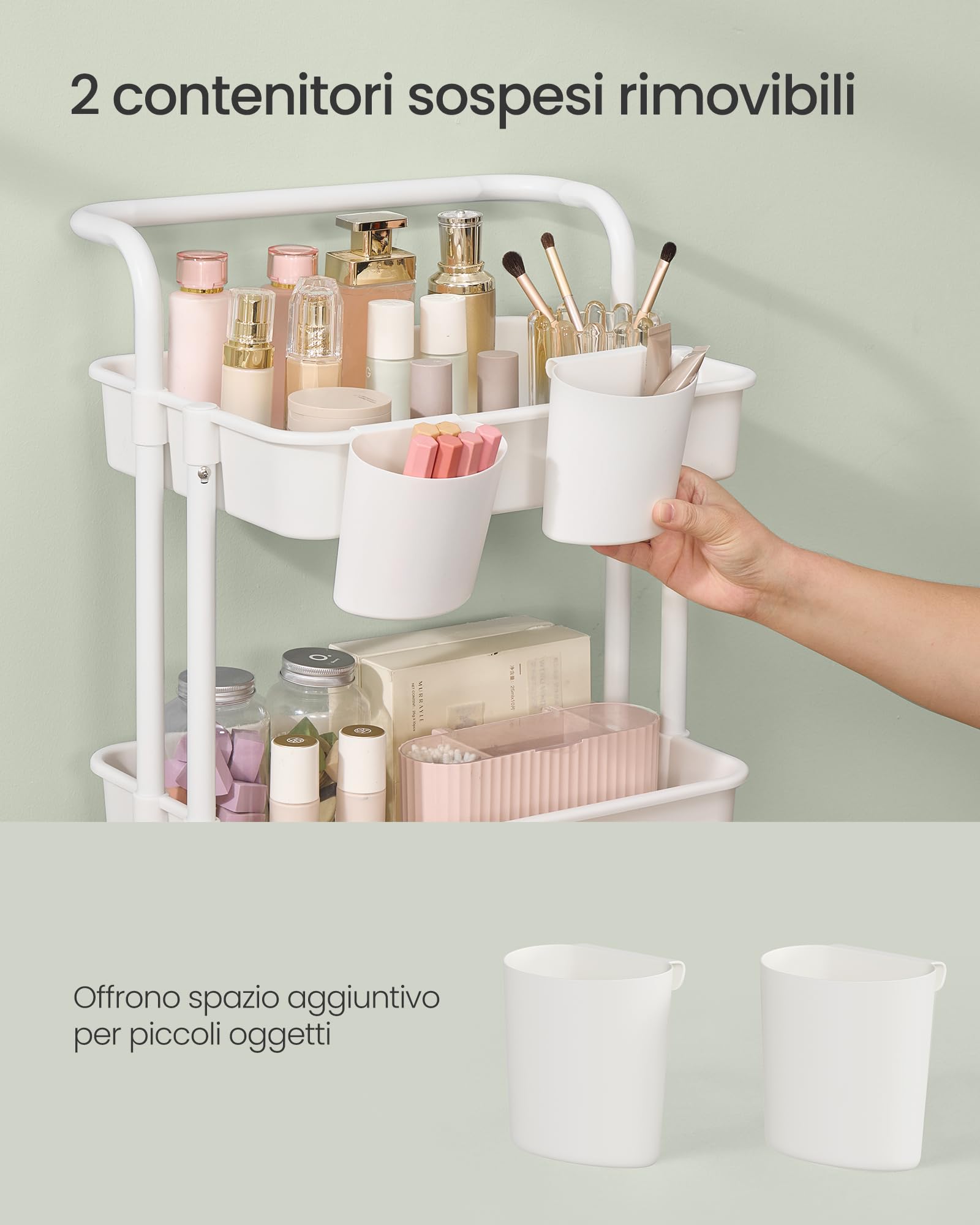 Songmics BSC077WZ01 carrello 4 livelli bianco acciaio 115 cm ruote