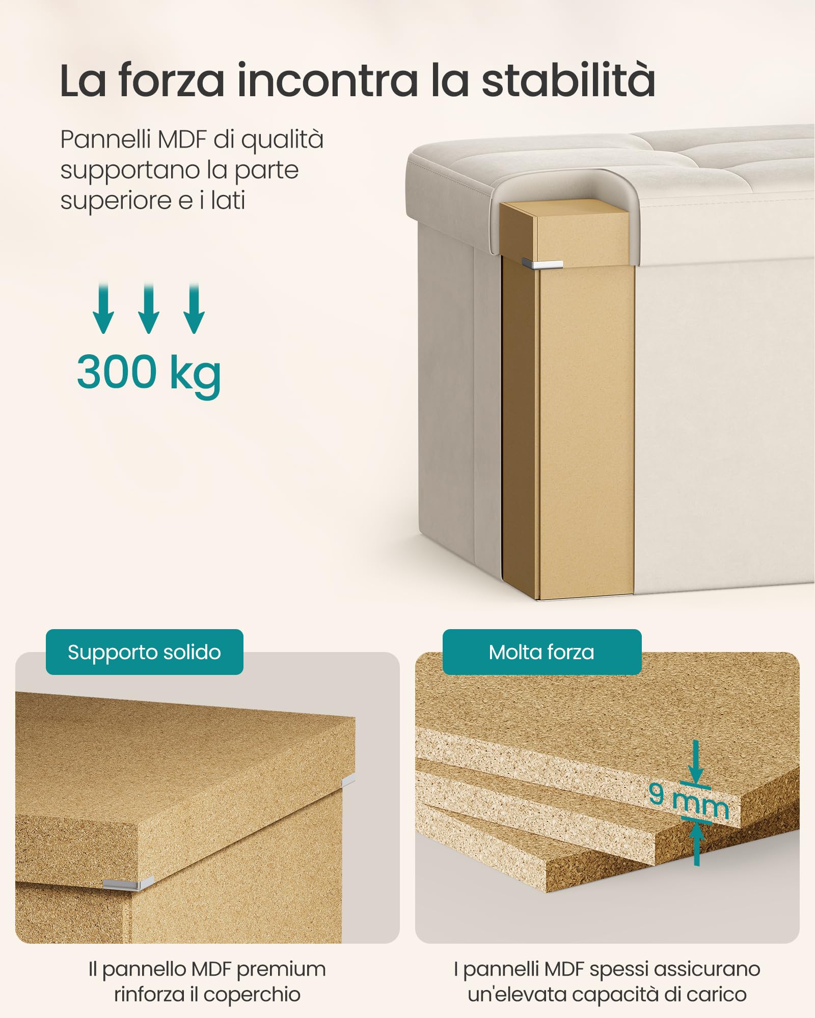 Songmics LSF048LH01 pouf contenitore beige 76 cm